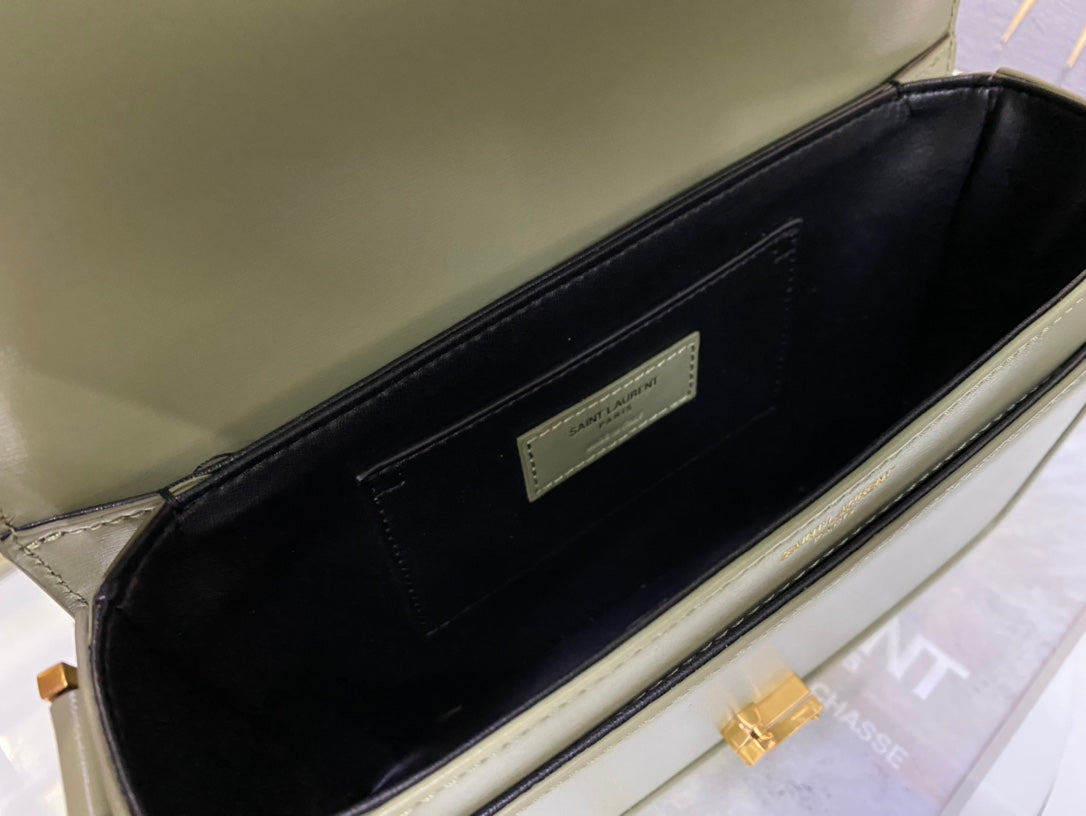 Saint Laurent Solferino Medium Shoulder Bag in Light Sage Green Leather