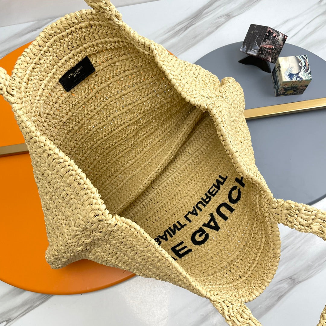 Saint Laurent Rive Gauche Raffia Tote Bag - Natural Beige Summer Handbag