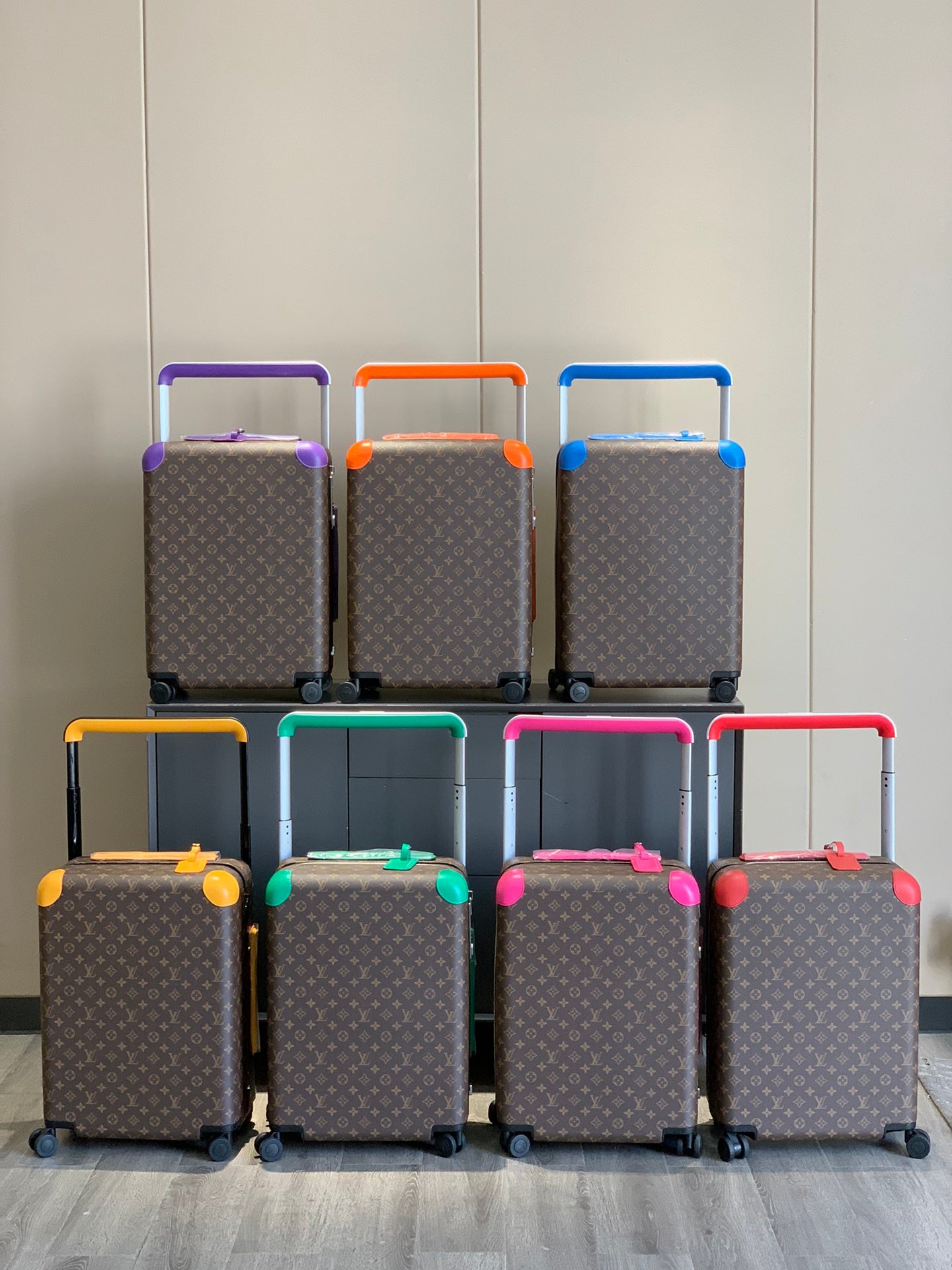 Brown Monogram Spinner Luggage Carry-On Suitcase with Yellow Trim