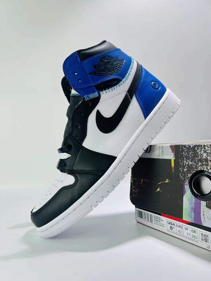 Air Jordan 1 High Black White Royal Blue Deconstructed Exposed Foam Sneakers