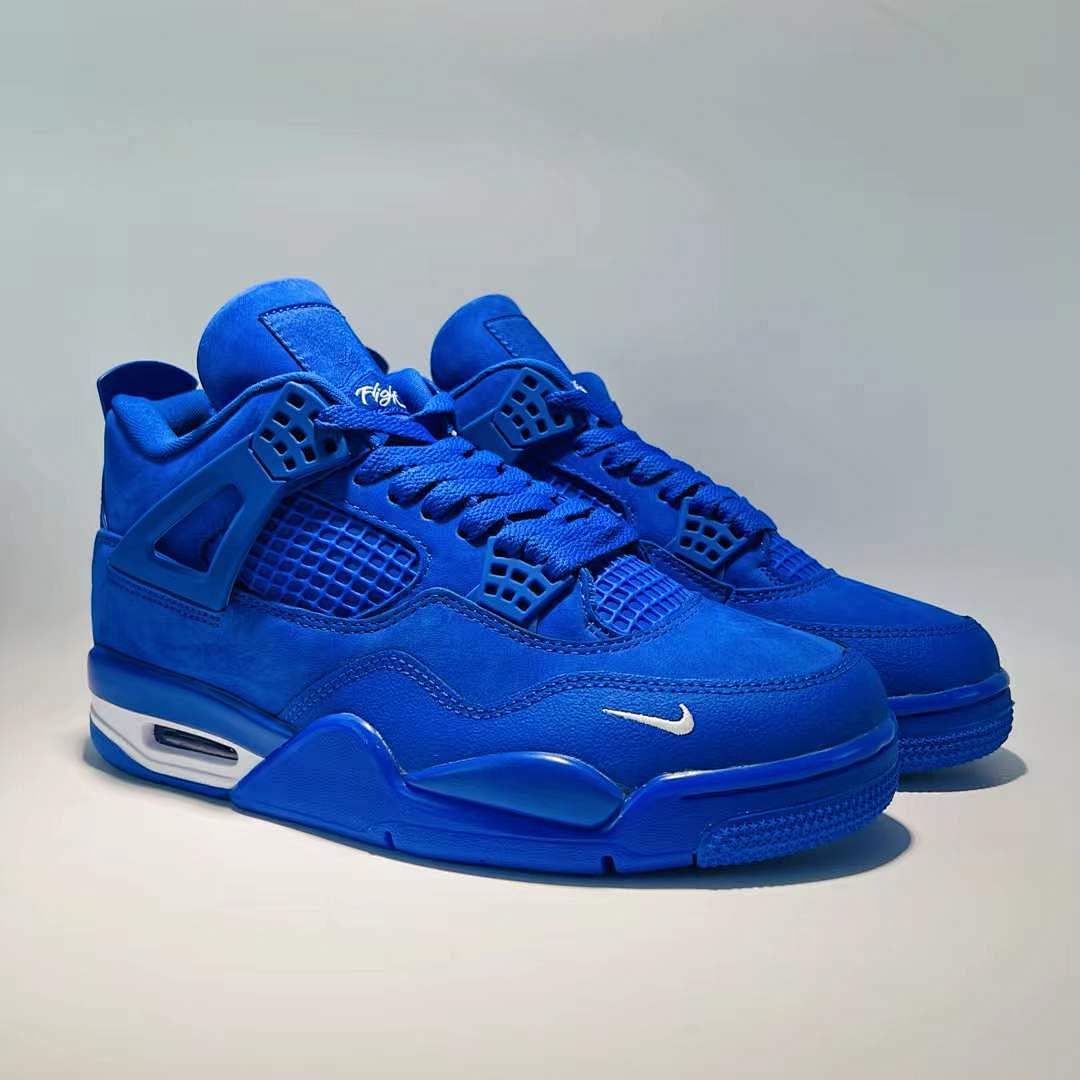 Air Jordan 4 Retro Royal Blue Suede Mini Swoosh Sneakers