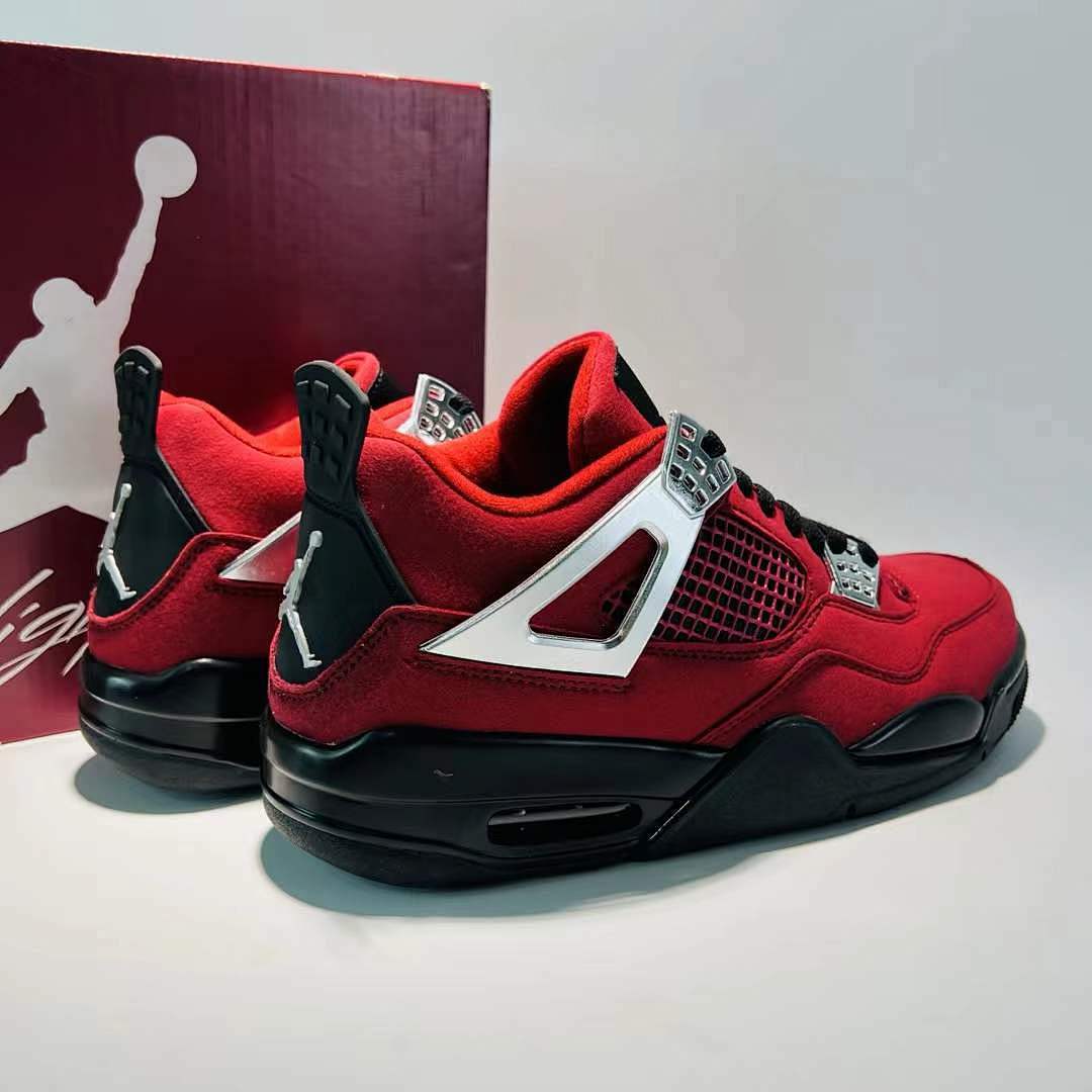 Nike Air Jordan 4 Retro "Toro Bravo" Fire Red Black Suede Sneakers 308497-603