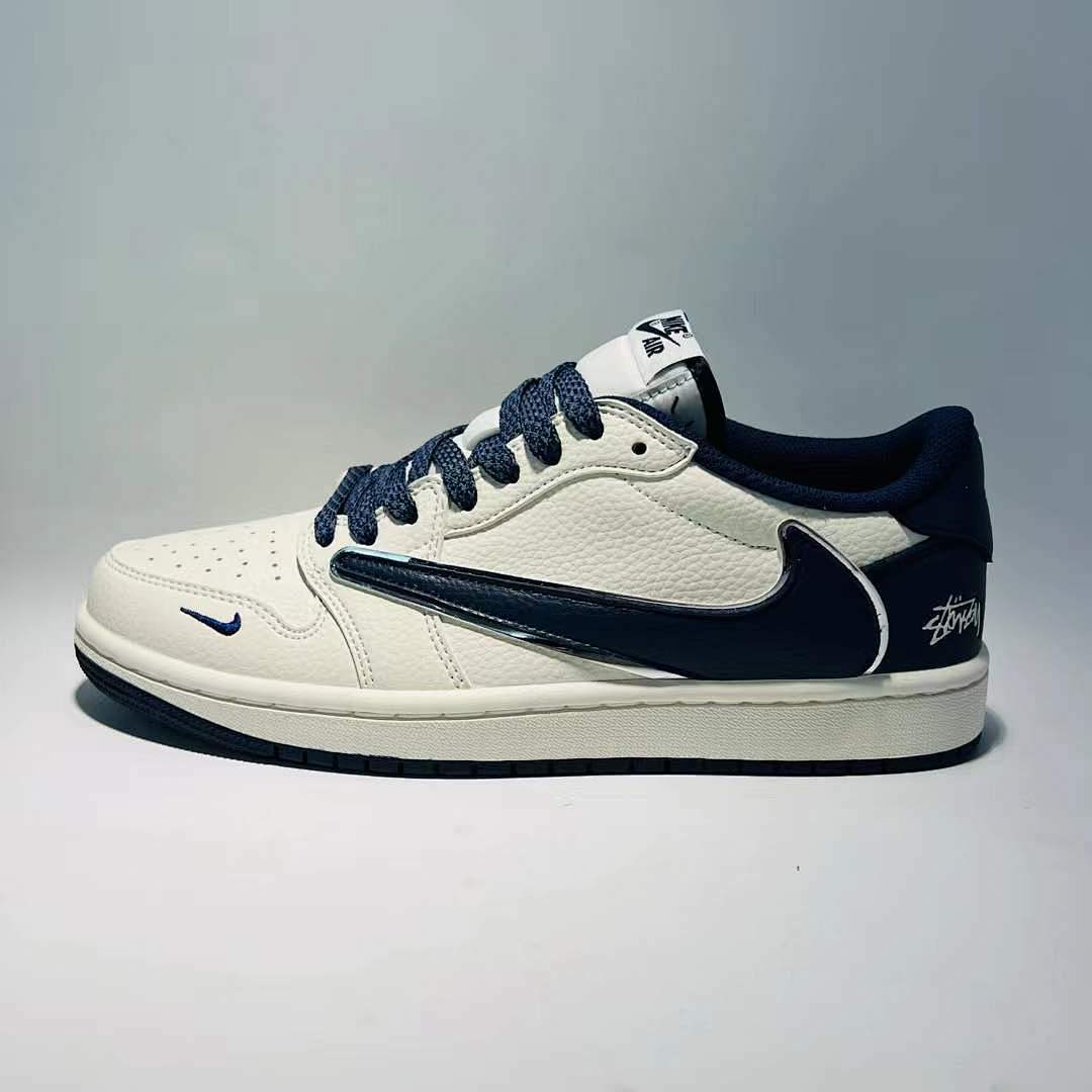 Nike Air Jordan 1 Low OG SP Travis Scott Sail Navy Blue Reverse Swoosh Sneakers