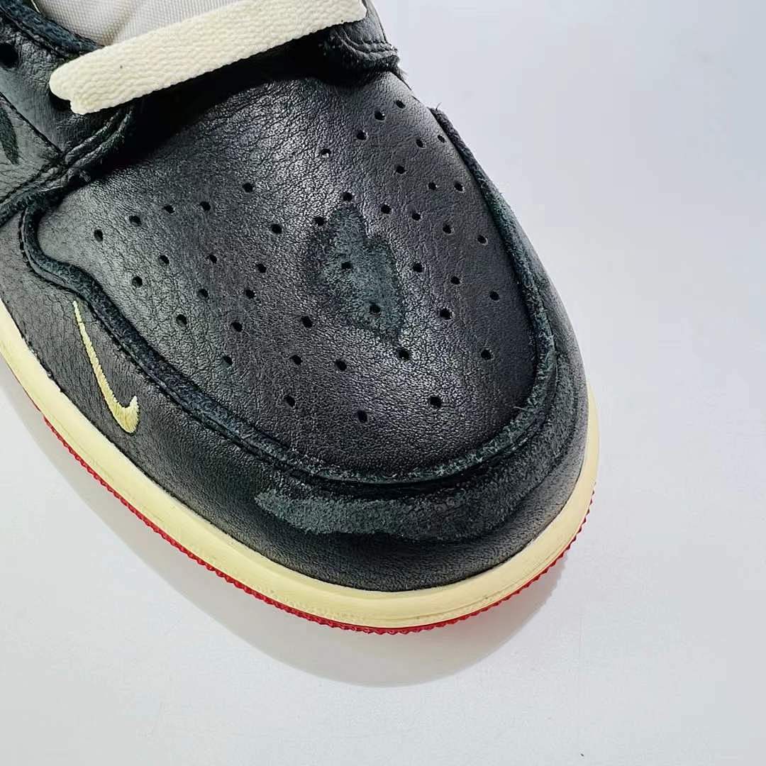 Air Jordan 1 Low SE Black Sail Gym Red Mini Swoosh Stitched Sneakers Air Jordan 1 Low SE 'Black/Sail/Gym Red'