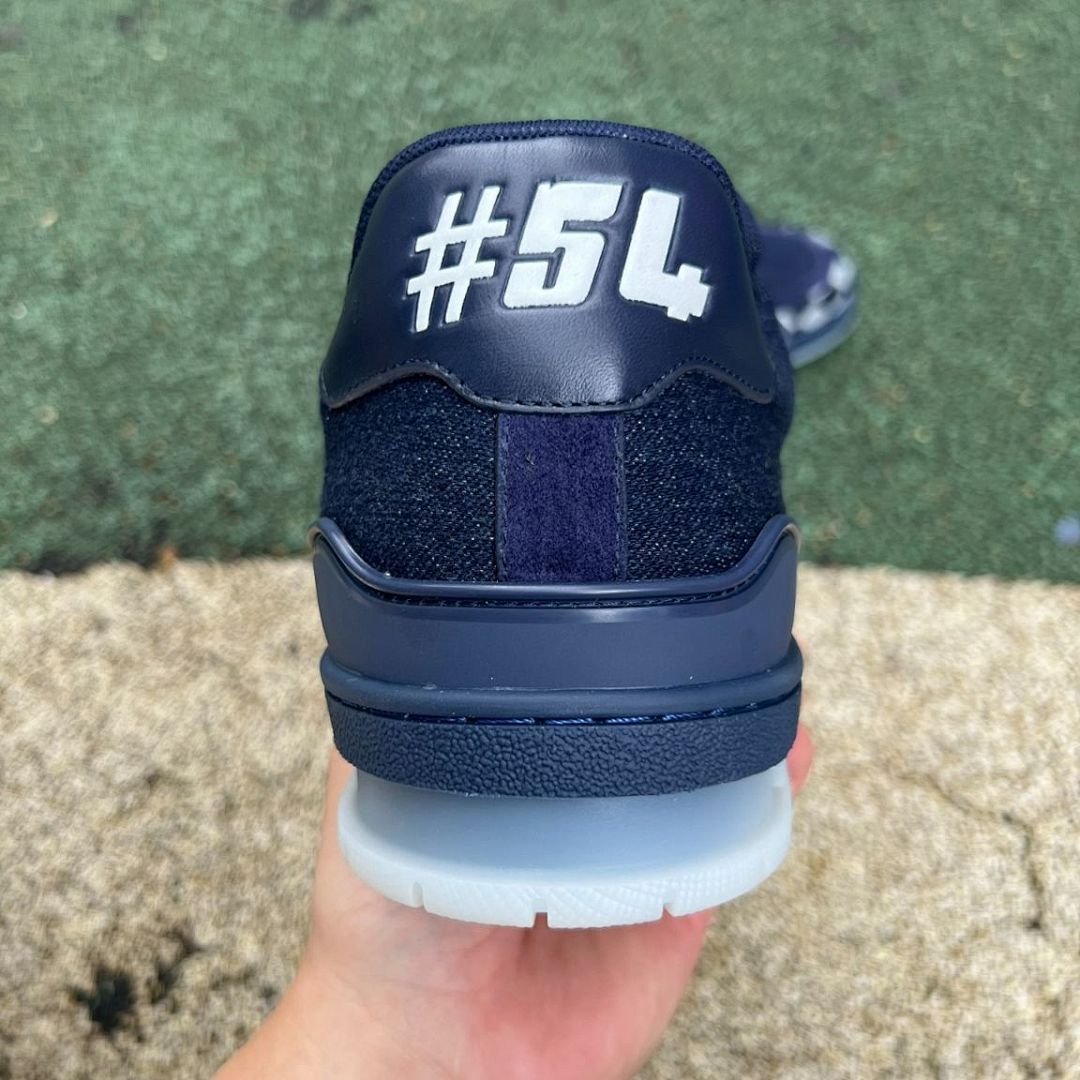 Louis Vuitton LV Trainer Sneaker Damier Denim Bleu with Gold Signature 1A9Z0Y