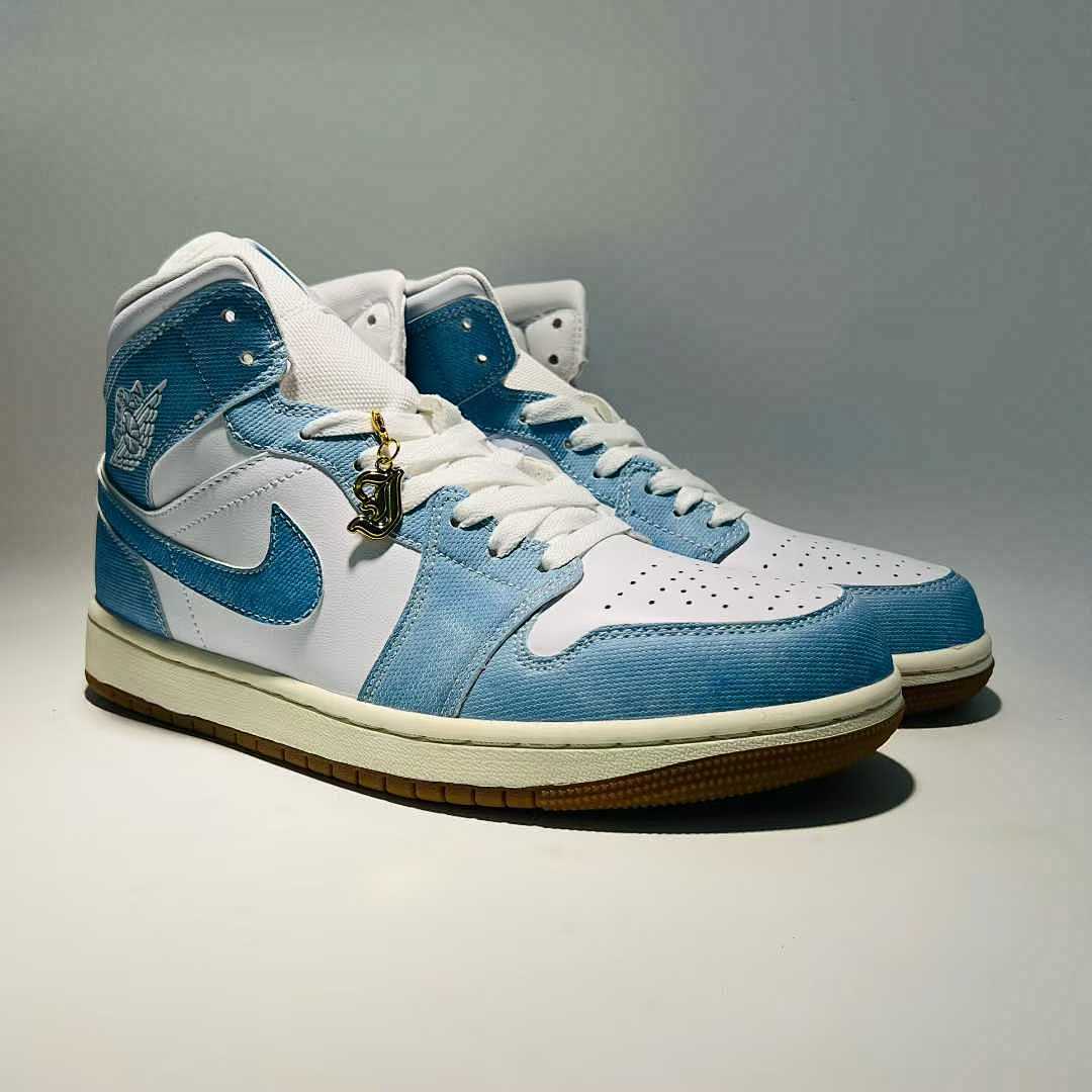 Nike Air Jordan 1 Mid Denim White Light Blue Gum Sole Sneakers DV9344-100
