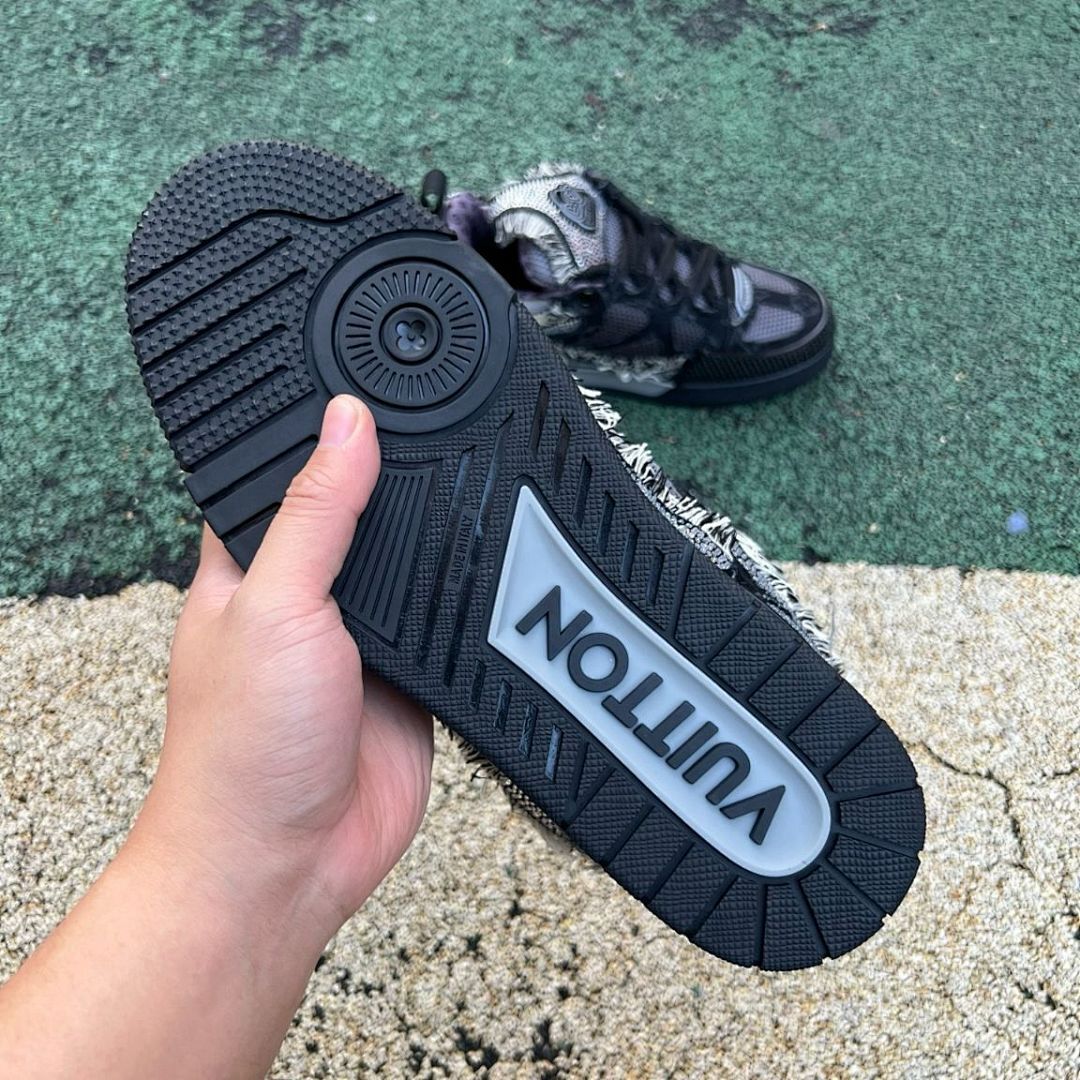 Louis Vuitton LV Trainer Sneaker Black Crystal Embellished Distressed Monogram Mesh