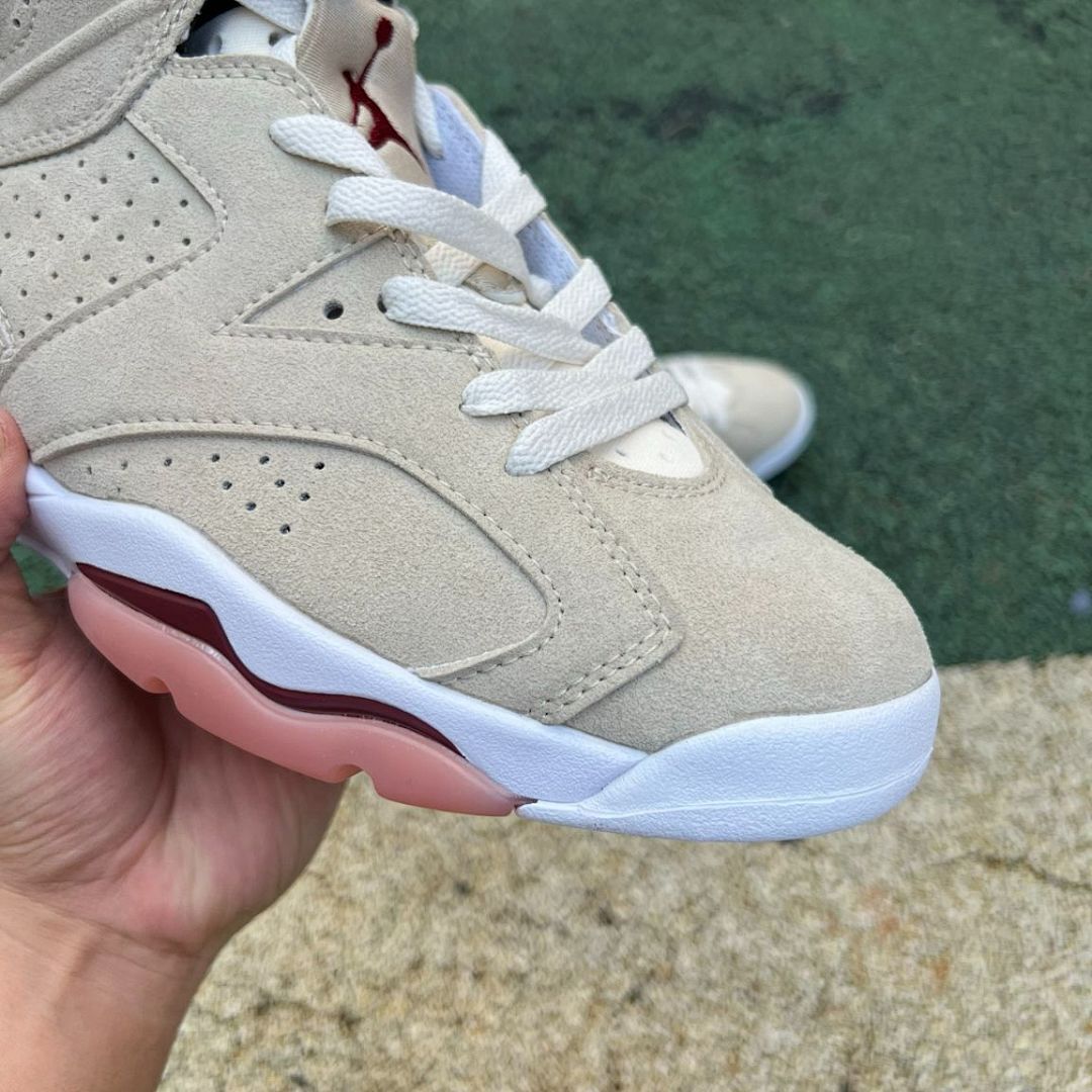 Nike Air Jordan 6 Retro Light Bone Burgundy Pink Suede Sneakers
