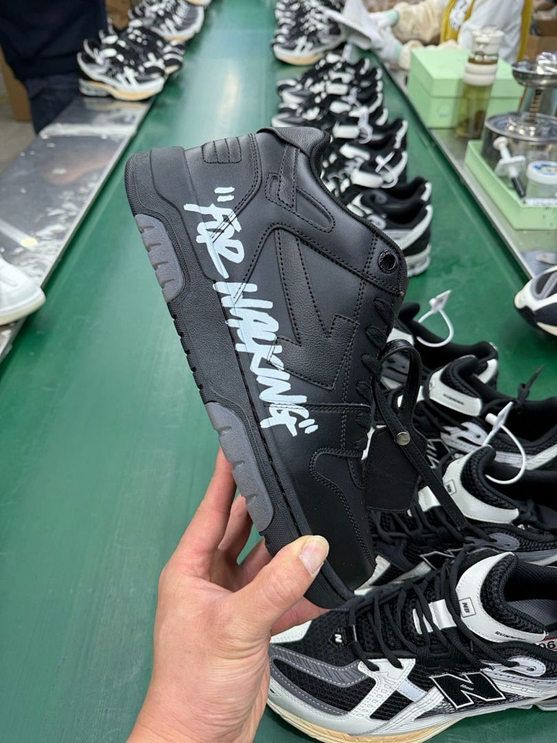 Off-White "FOR WALKING" Black Leather Sneakers, Streetwear Casual Fashion Shoes, Men's Women's Designer Footwear