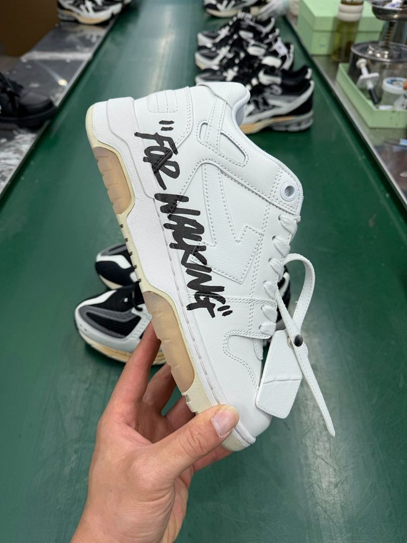 Off-White Out Of Office OOO "FOR WALKING" White Black Leather Low Top Sneakers OMIA189F21LEA0010110