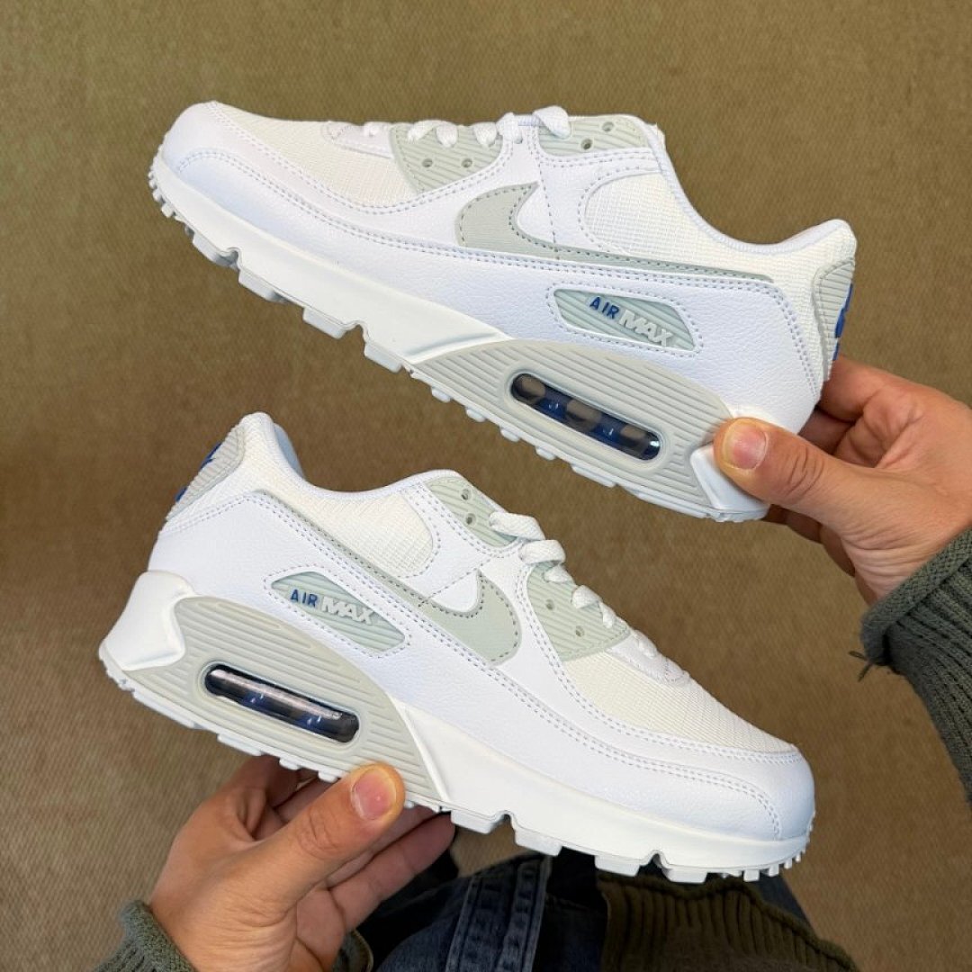 Nike Air Max 90 White Light Grey Blue Casual Sneakers Men Women Running Shoes Classic Retro Trainers Lifestyle Sport Footwear Comfortable Durable Nike Air Max 90 White Particle Grey Blue