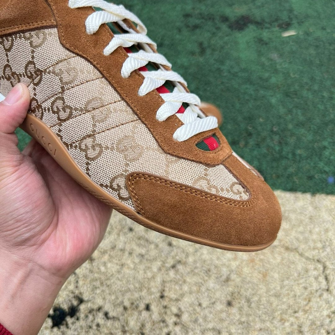Gucci Run GG Canvas Suede Web Stripe Low-Top Sneakers Brown Beige
