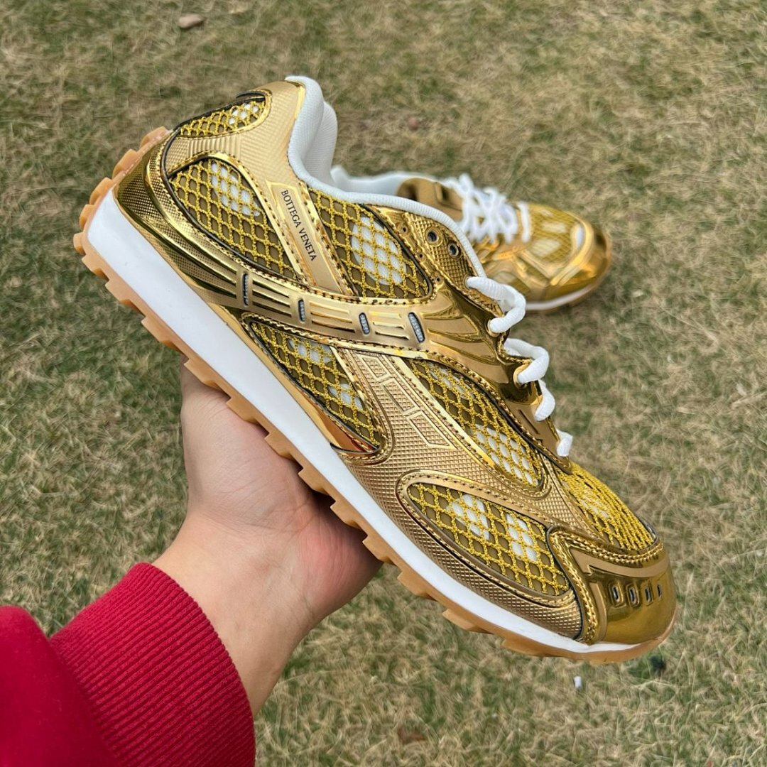 Bottega Veneta Orbit Gold Metallic Mesh Sneakers 740177V26308064