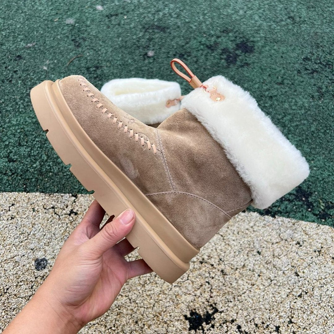 Louis Vuitton Pillow Comfort Boot Beige Monogram Suede Shearling Ankle Boots 1A9R2D Women's Luxury Winter Platform
