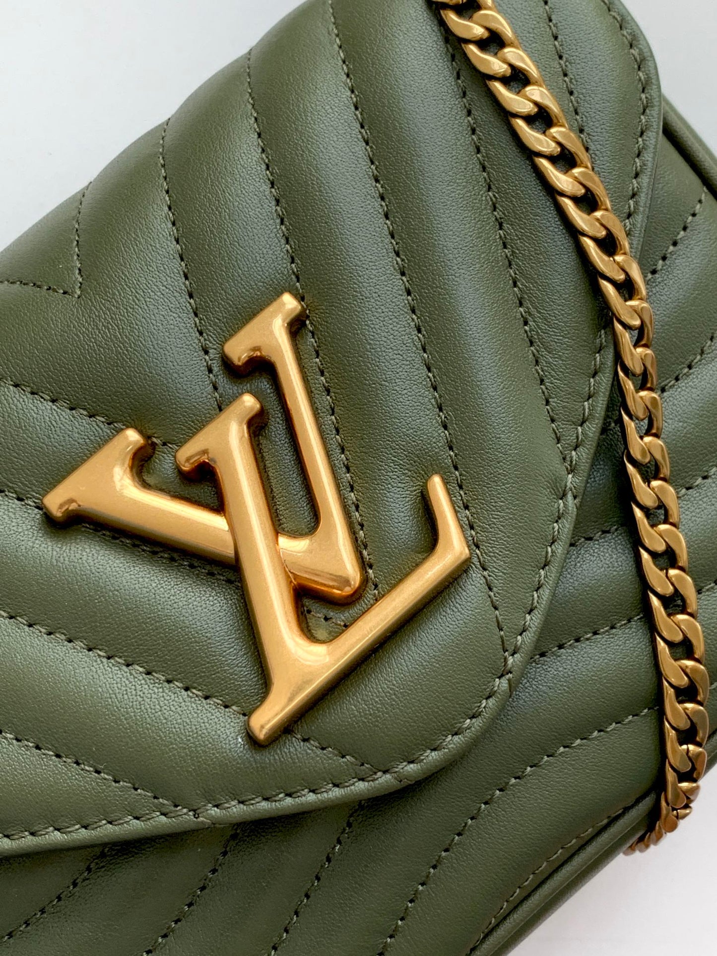 Louis Vuitton Chevron Quilted Olive Green Crossbody Shoulder Bag with Round Pouch
