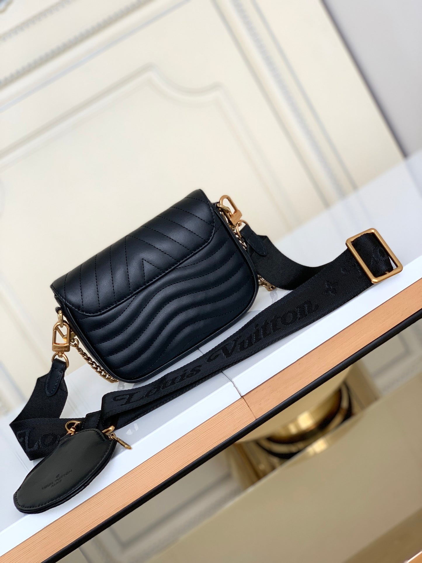 Louis Vuitton New Wave Multi Pochette Black Quilted Leather Crossbody Bag