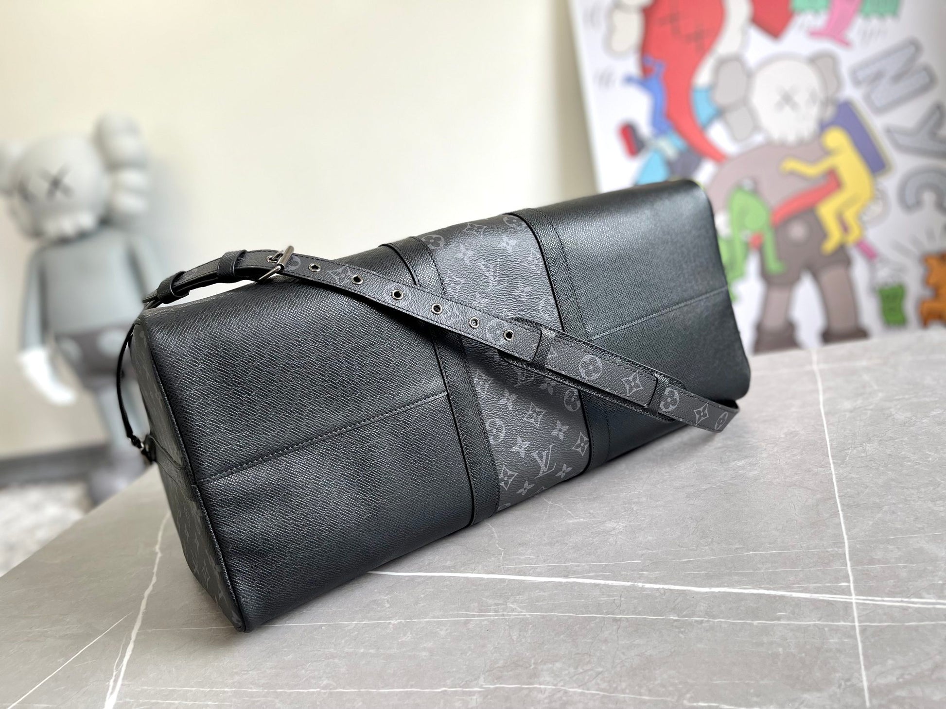 Louis Vuitton Black Monogram Embossed Leather Weekender Travel Duffle Bag