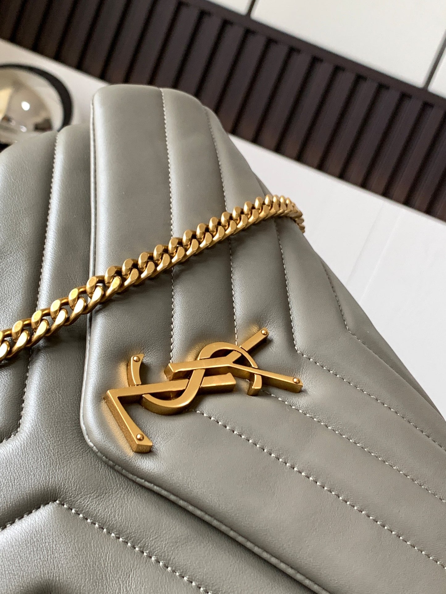 Saint Laurent Medium Loulou Monogram Quilted Leather Shoulder Bag - Grey