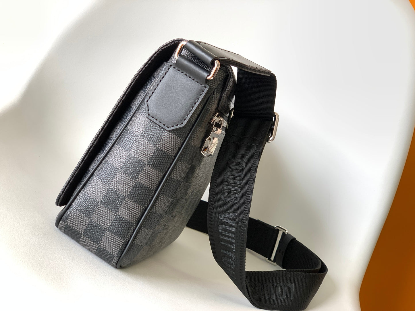 Louis Vuitton Black and Grey Checkered Canvas Crossbody Shoulder Messenger Bag
