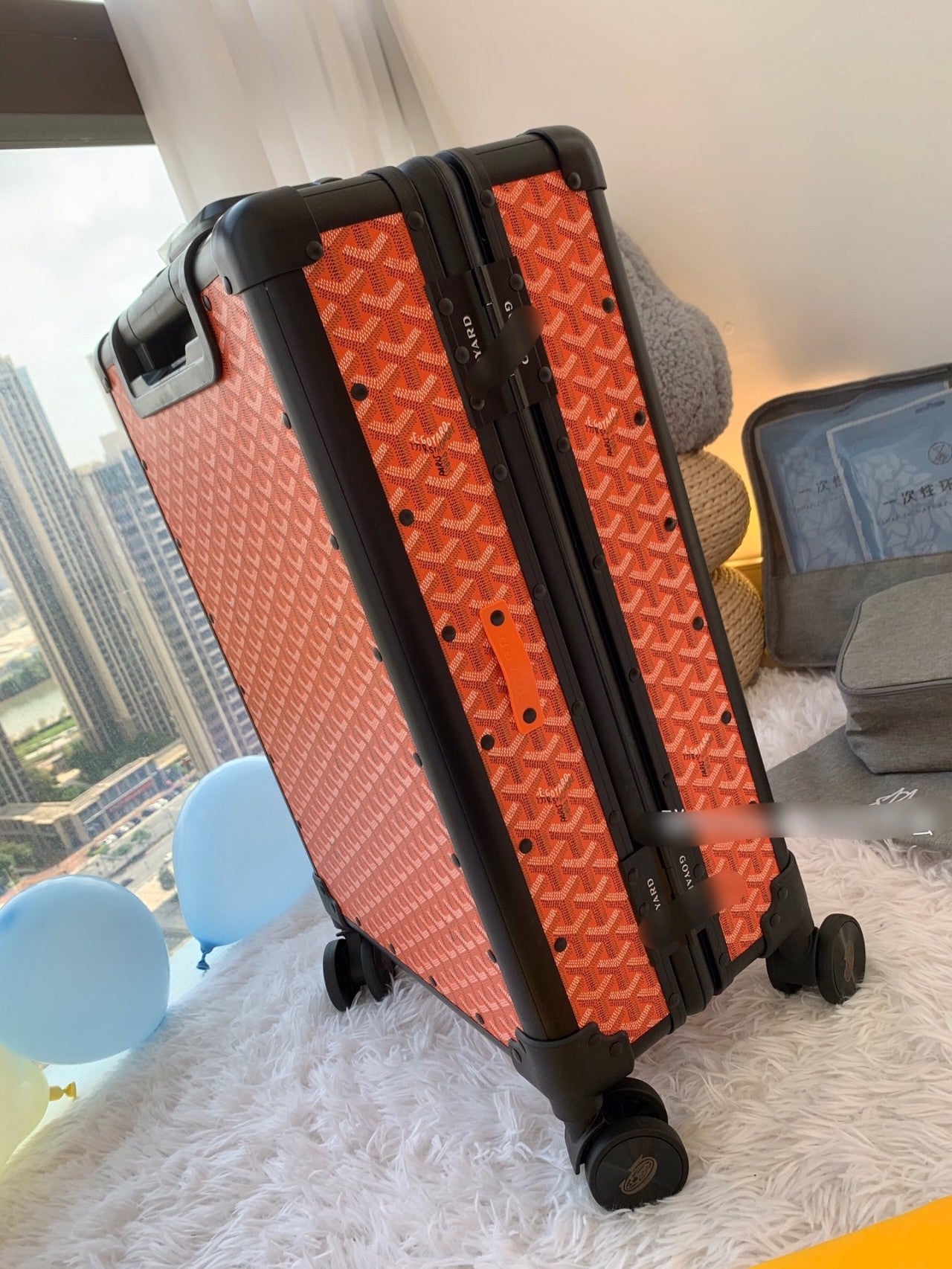 Orange Chevron Pattern Spinner Suitcase Luxury Travel Luggage