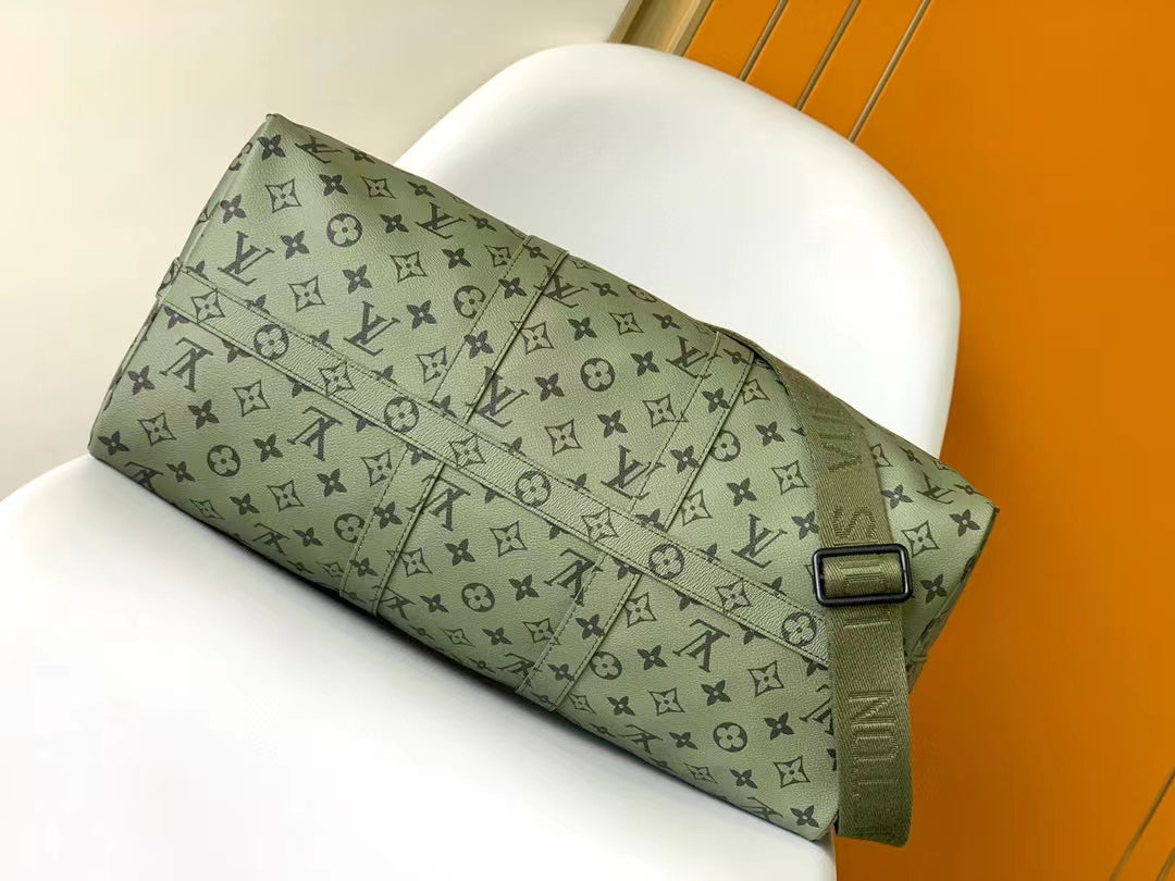 Louis Vuitton Olive Green Monogram Pattern Travel Duffle Bag with Shoulder Strap