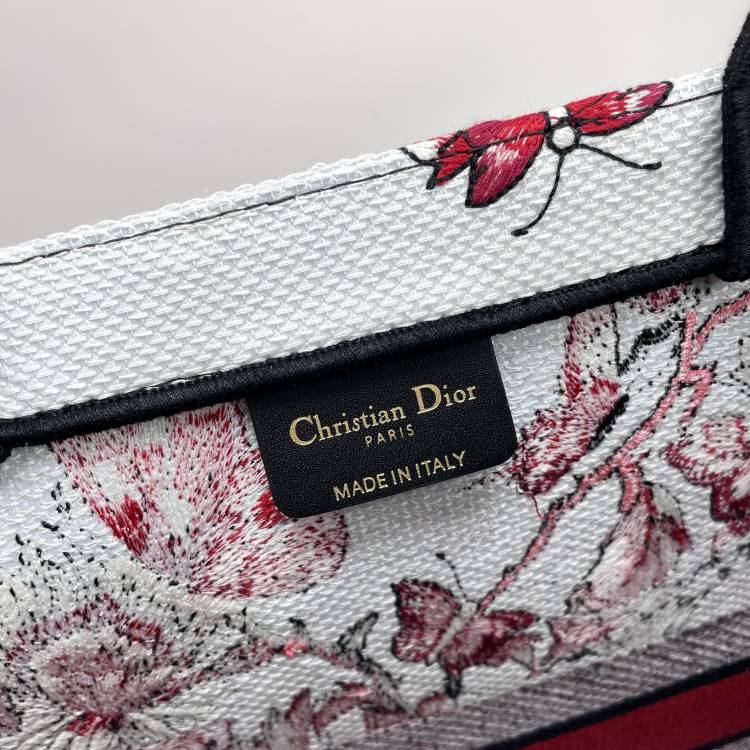 Dior Elegant Red and White Floral Butterfly Canvas Tote Handbag