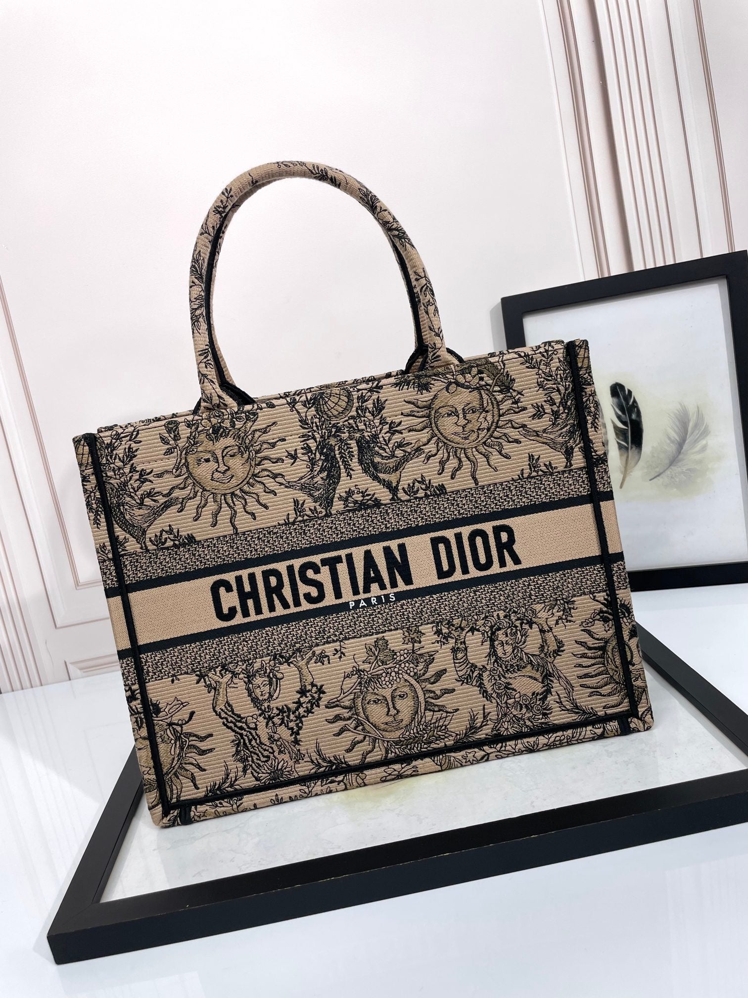 Dior Vintage Celestial Sun Embroidered Canvas Tote Handbag