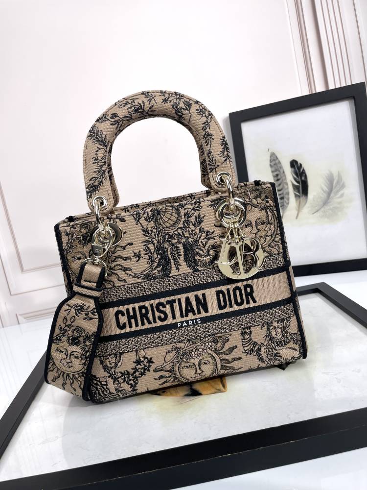 Dior Vintage Celestial Embroidered Canvas Top Handle Shoulder Bag