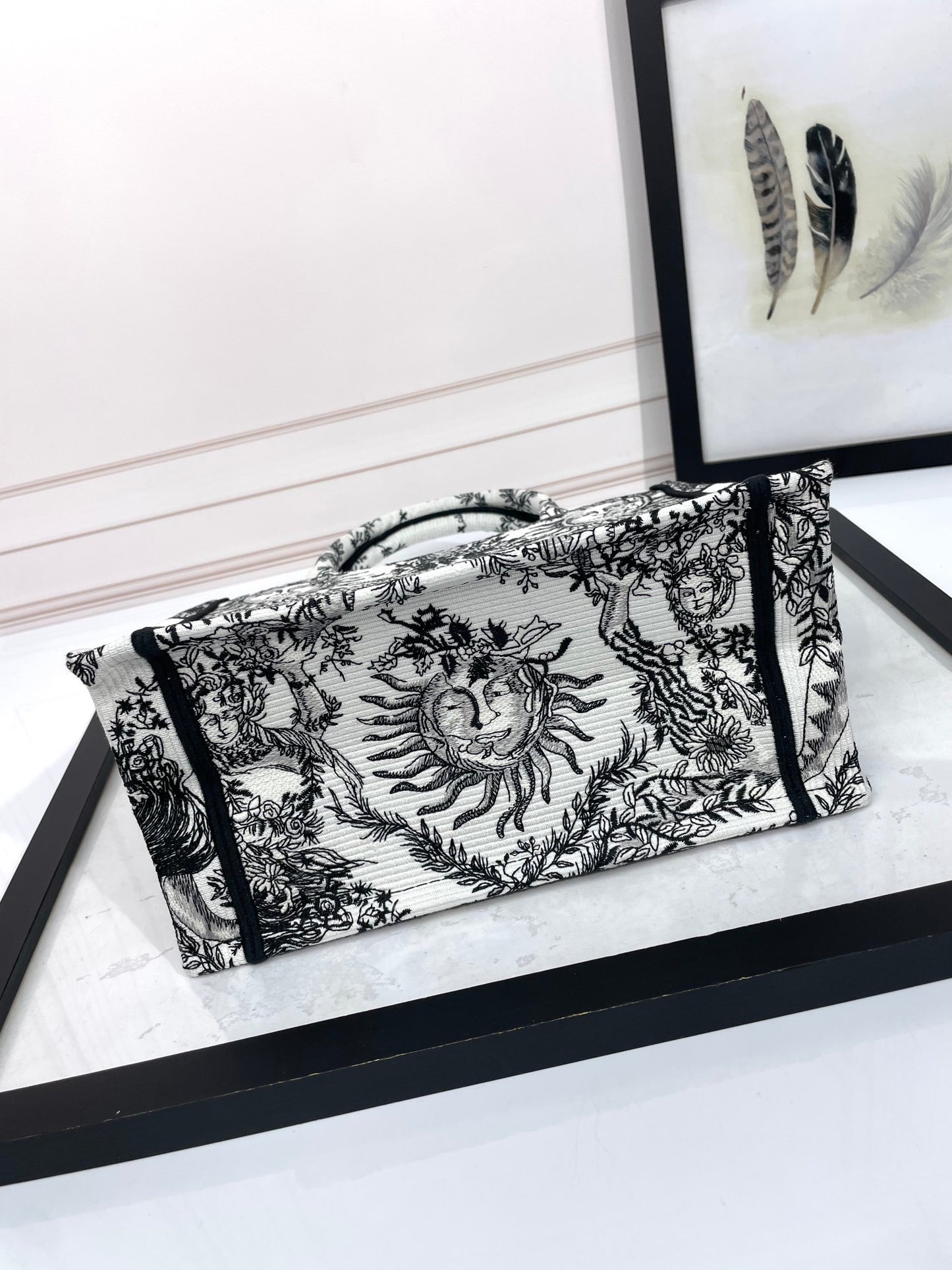 Dior Vintage Celestial Sun Print Embroidered Canvas Tote Bag