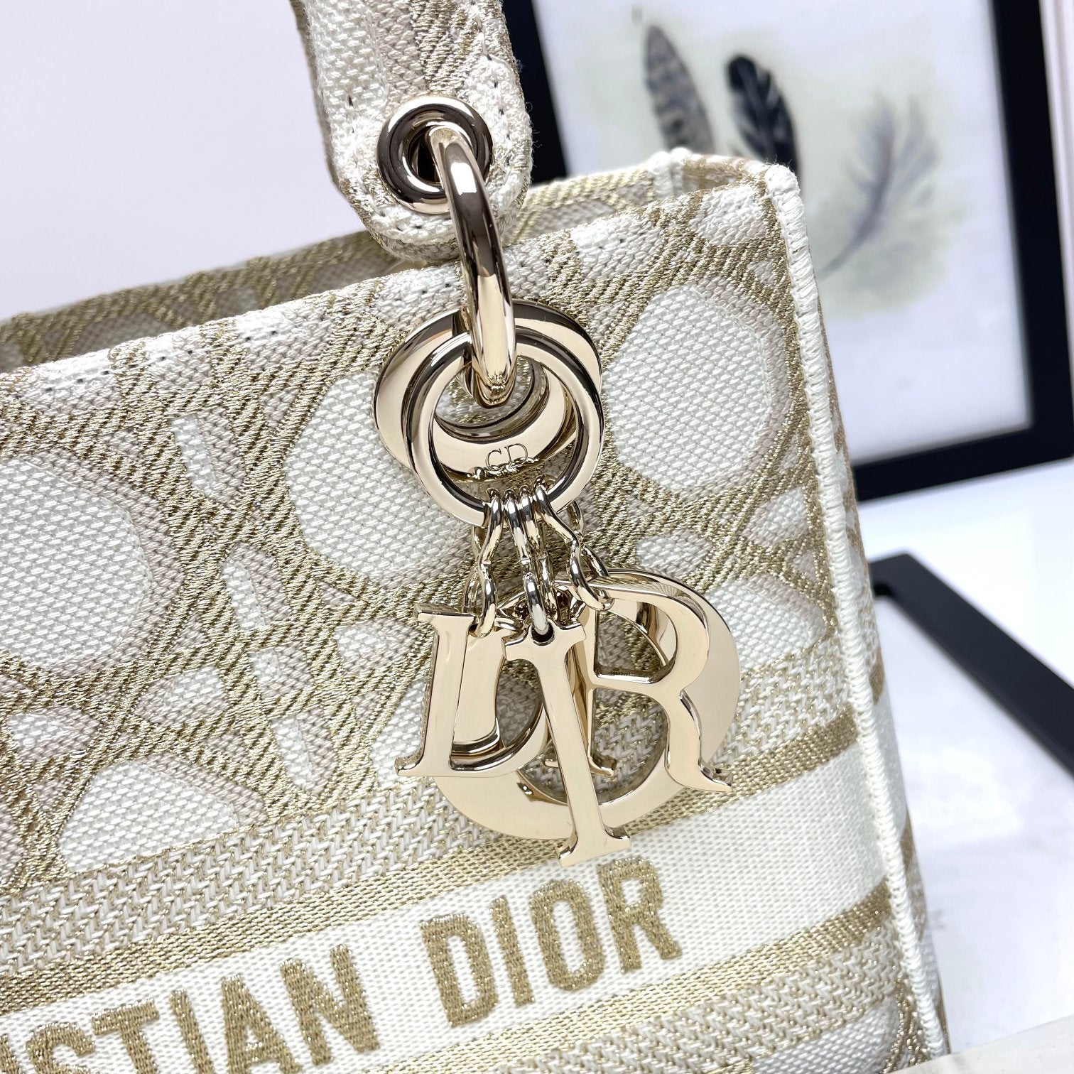 Christian Dior Medium Lady D-Lite Bag - Beige/White Embroidered Canvas