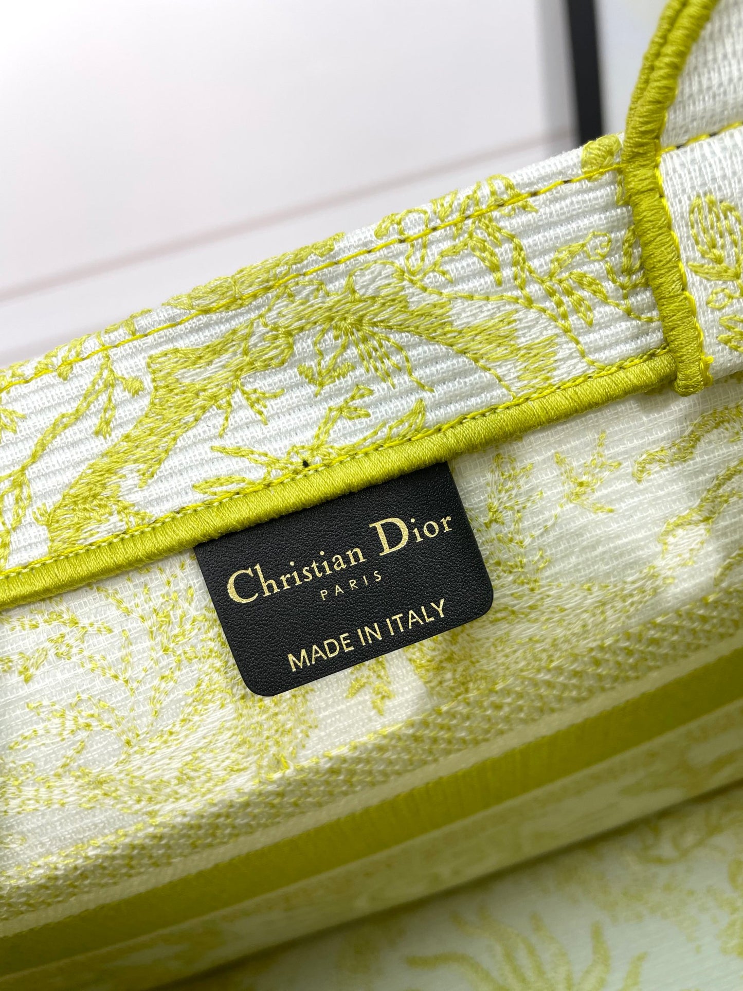 Christian Dior Medium Book Tote - Chartreuse Toile de Jouy Soleil Embroidery