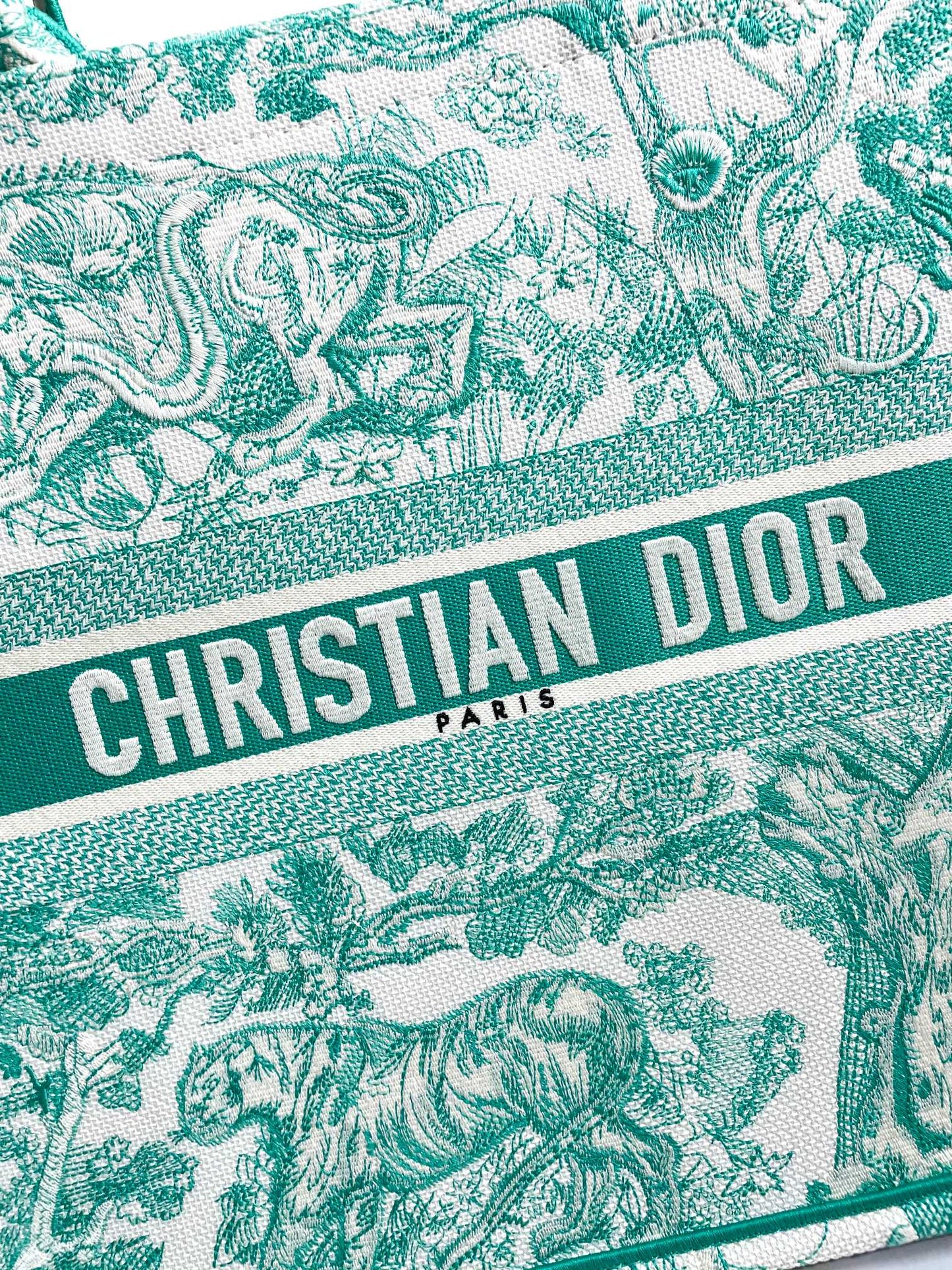 Christian Dior Large Book Tote - Green Toile de Jouy Sauvage Embroidery