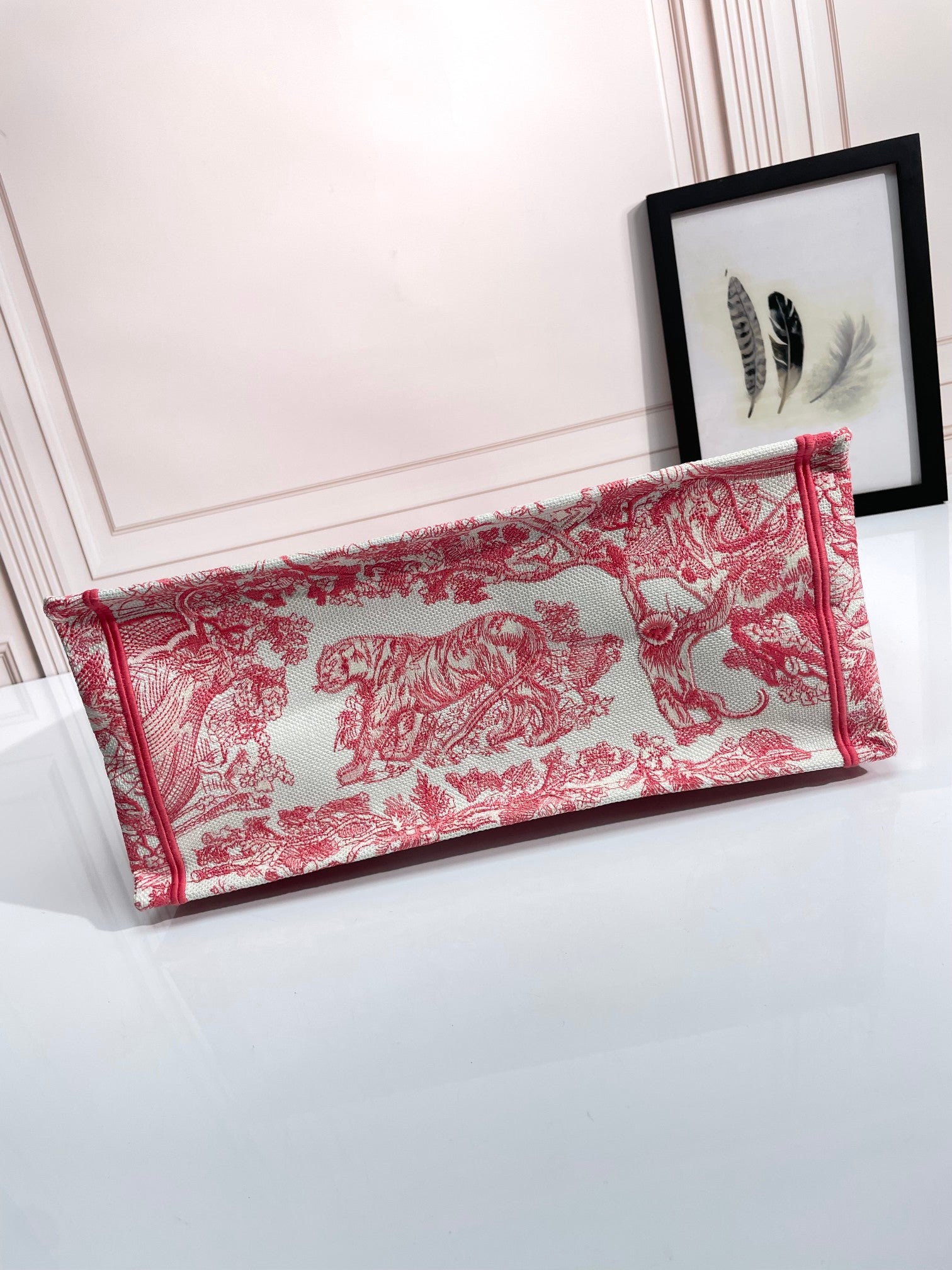 Christian Dior Large Book Tote Bag - Pink Toile de Jouy Embroidery
