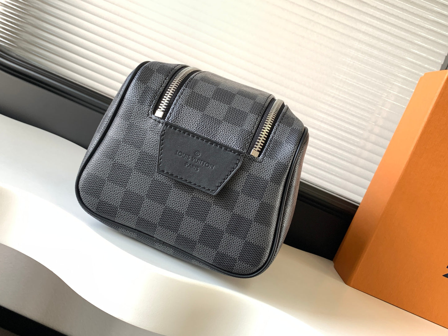 Louis Vuitton Grey Checkered Travel Toiletry Bag Dopp Kit Organizer