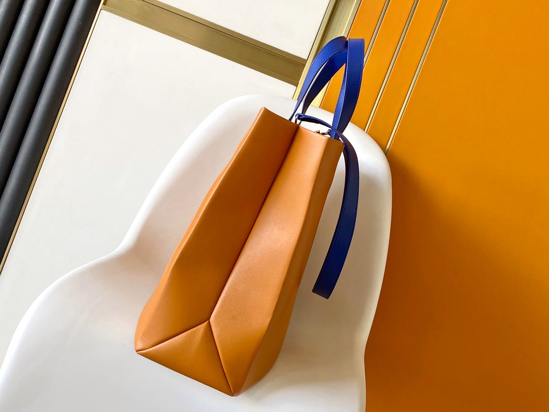 Louis Vuitton Luxury Orange Paper Shopping Bag with Blue Handles
