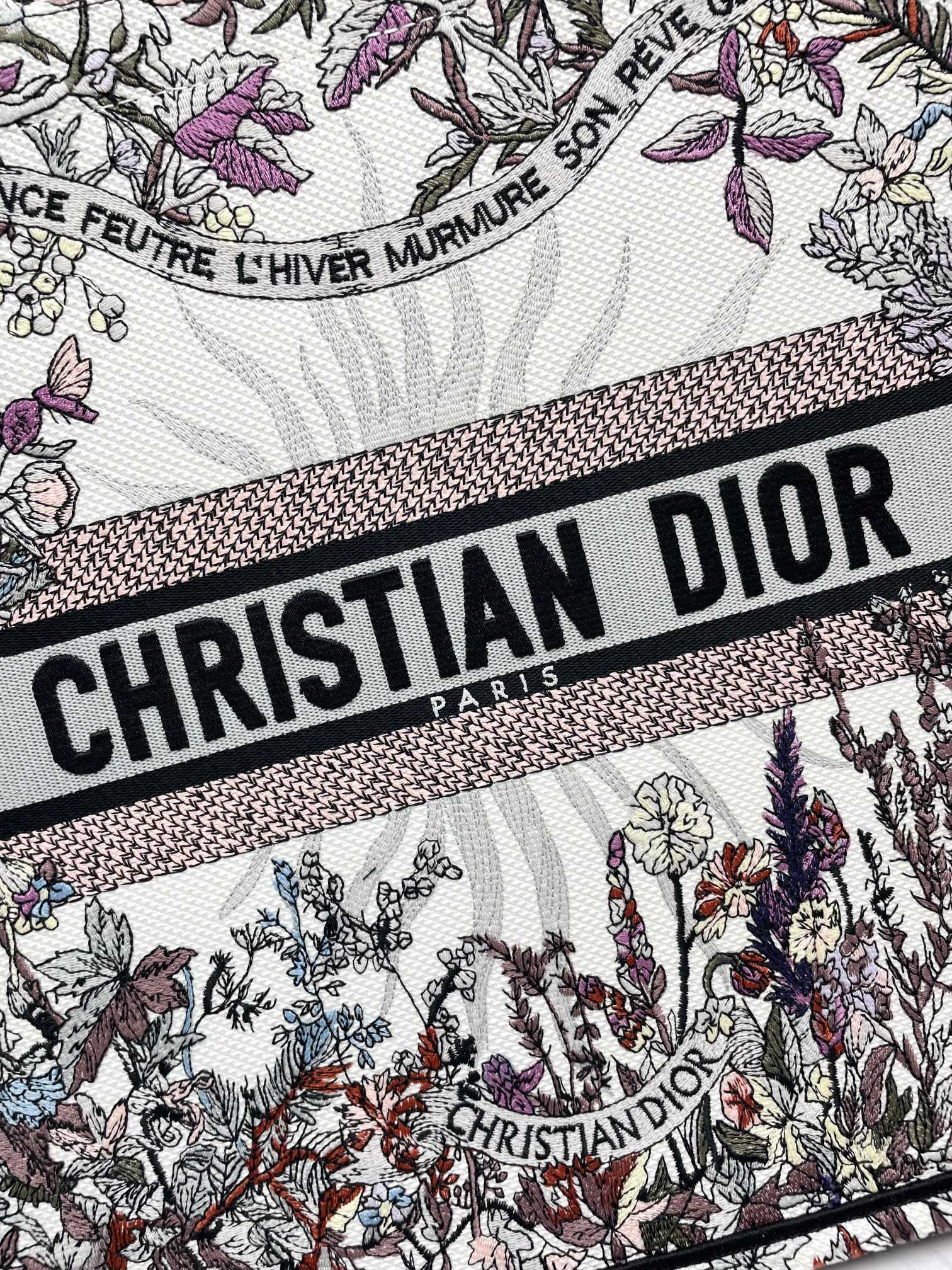 Dior Vintage Floral Embroidered Canvas Tote Bag Large Handbag