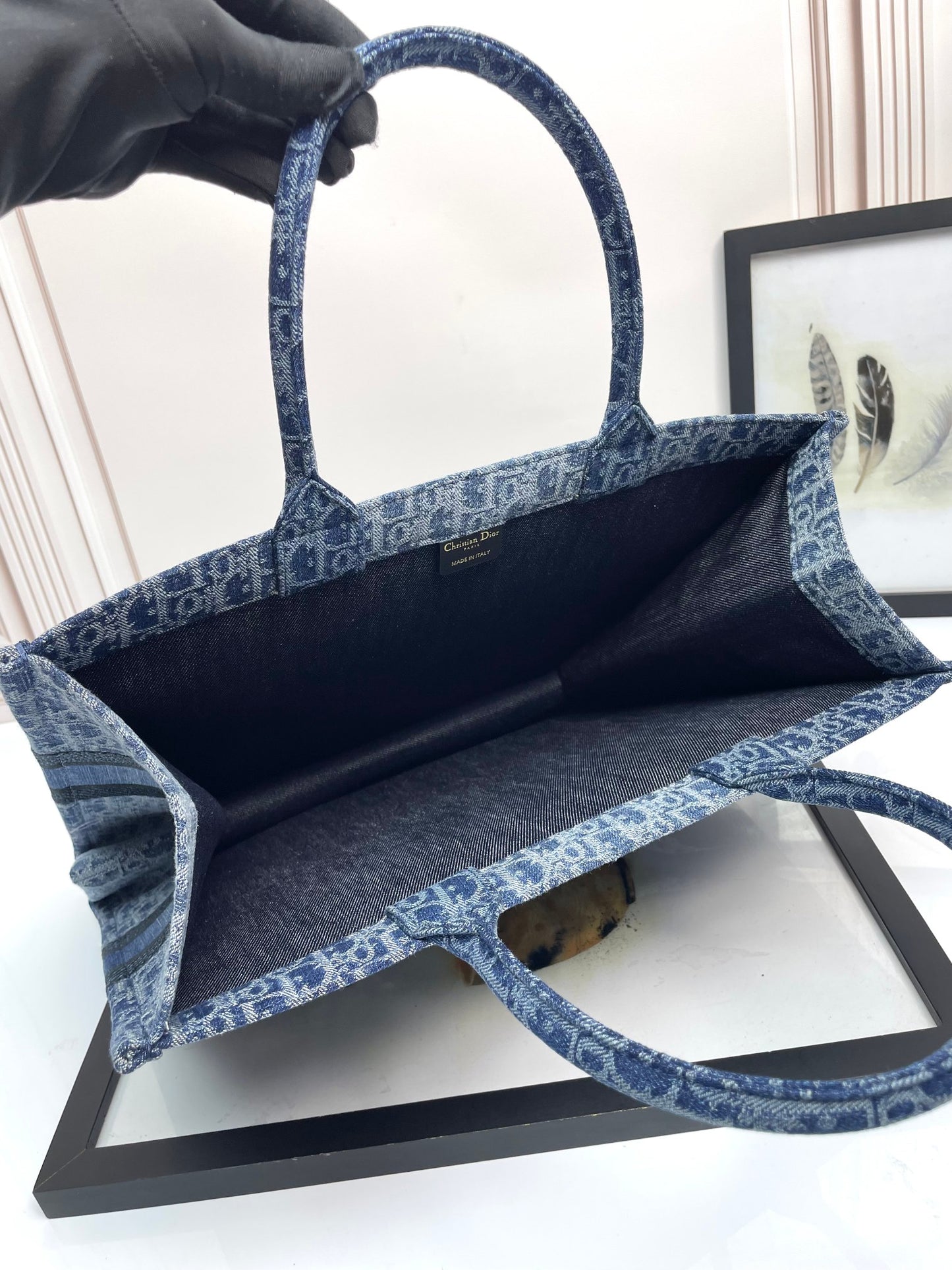 Christian Dior Large Book Tote Blue Dior Oblique Embroidery