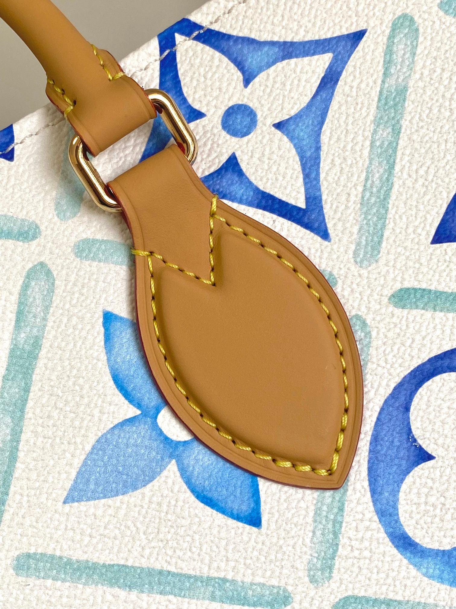 Louis Vuitton Blue Floral Monogram Pattern Large Tote Bag with Leather Handles