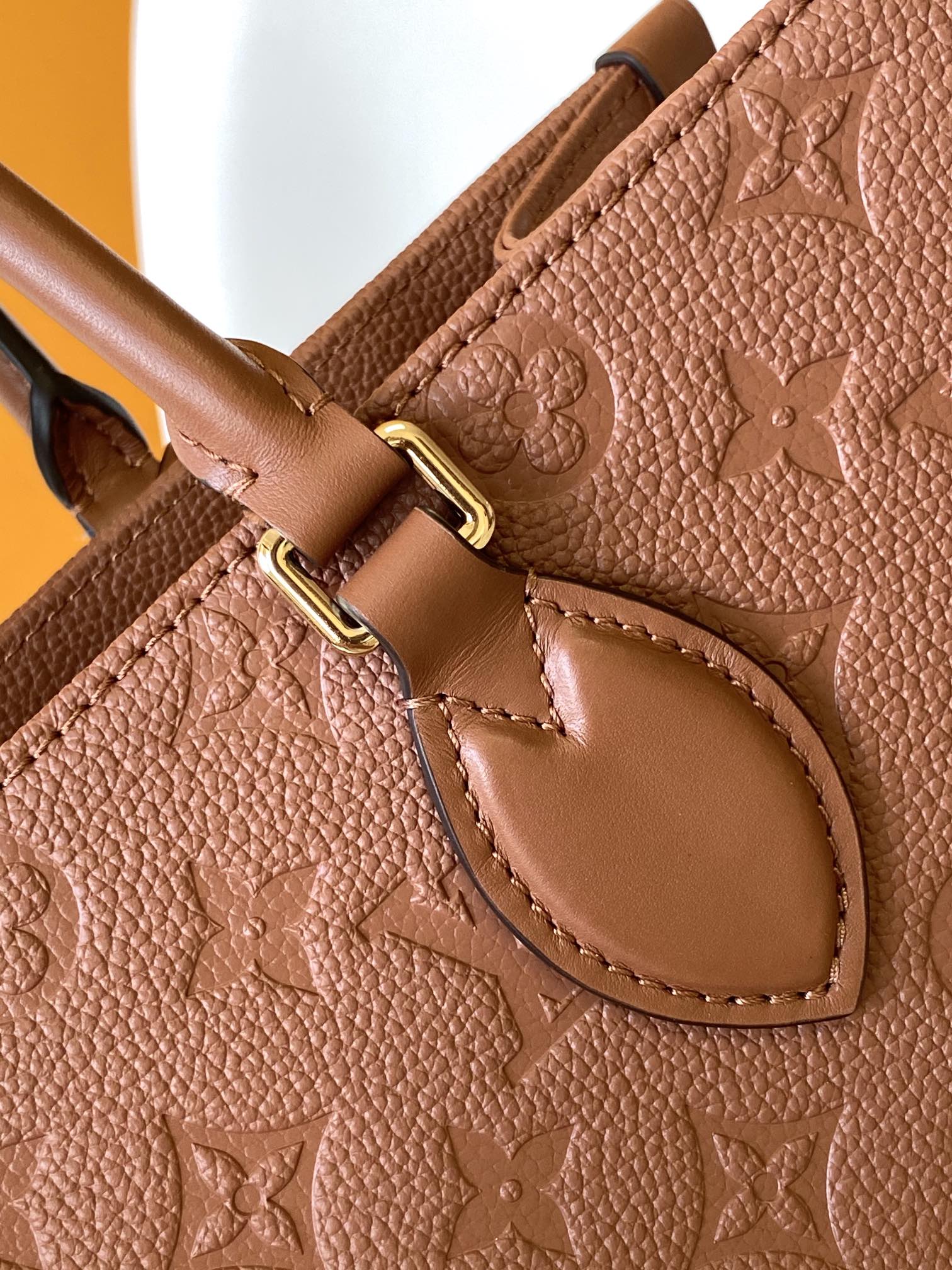 Louis Vuitton Cognac Brown Embossed Leather Large Tote Bag with Top Handles