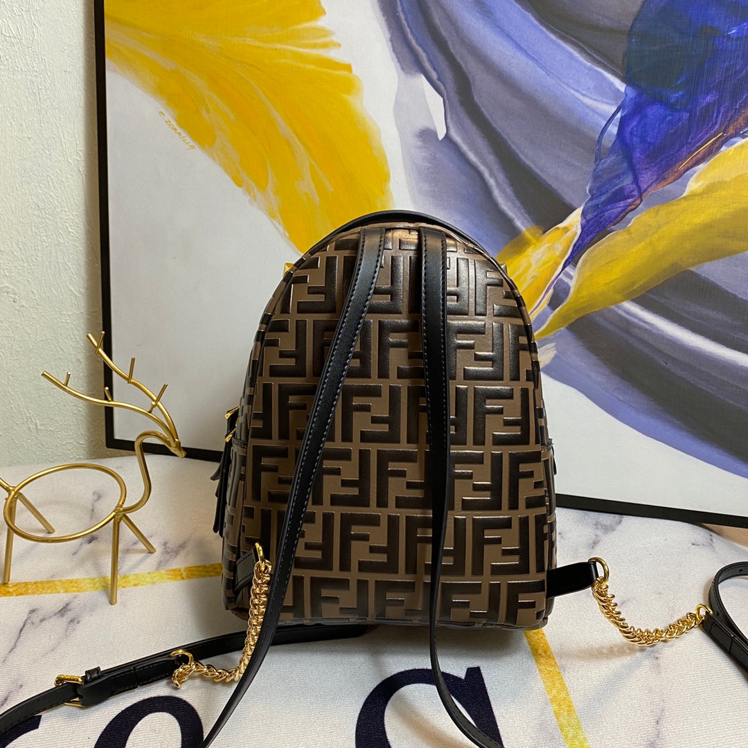 Fendi FF Monogram Mini Backpack - Brown/Black Designer Bag