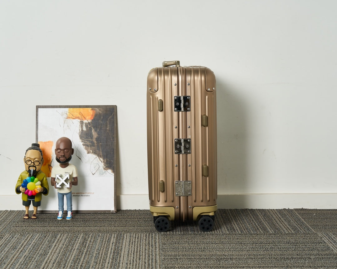 Premium Gold Metallic Grooved Hardshell Travel Suitcase with Wheels