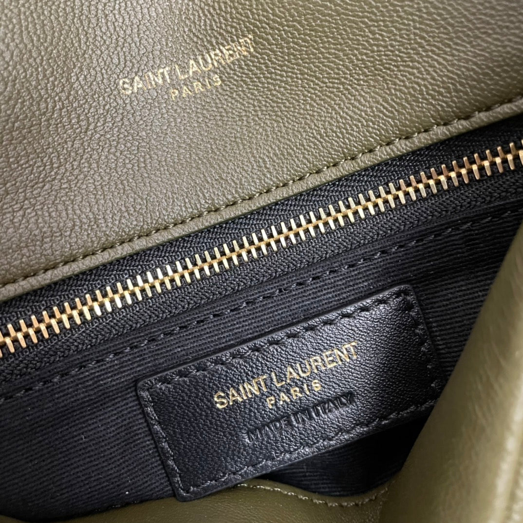 Saint Laurent Loulou Puffer Small Shoulder Bag in Olive Green Quilted Leather