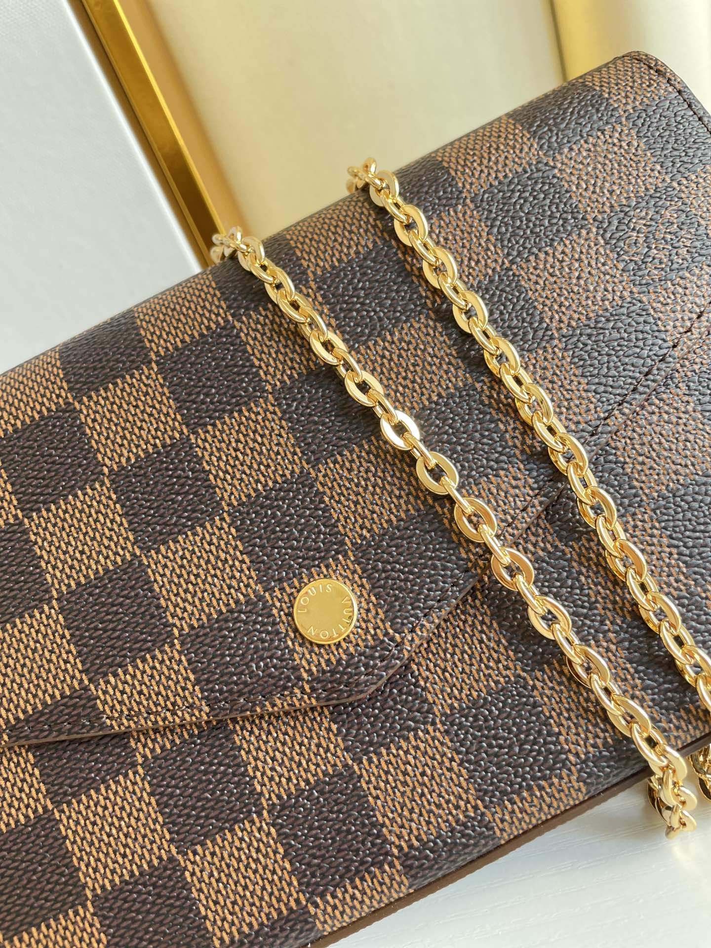 Elegant Brown Checkered Chain Crossbody Bag - Women's Mini Pochette Clutch