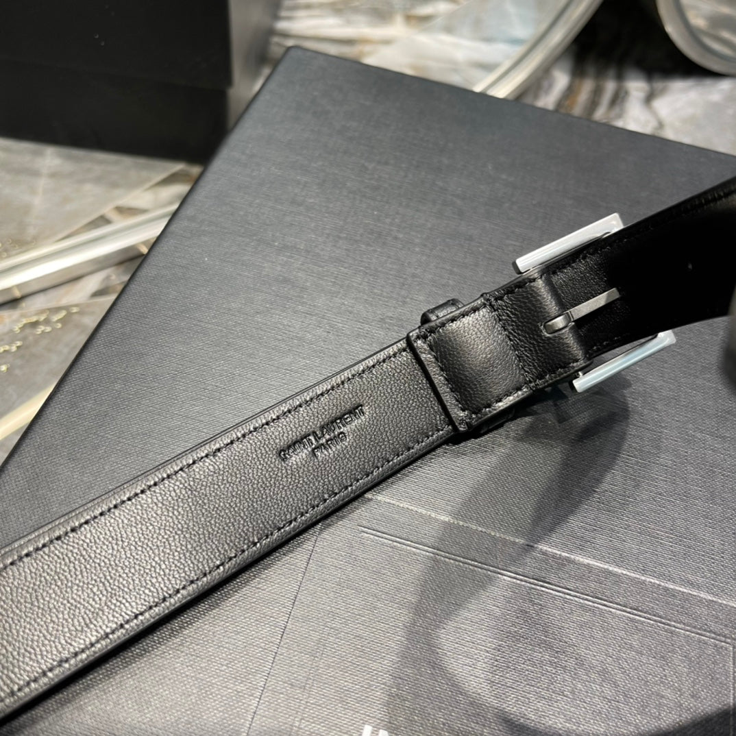 Saint Laurent Cassandre Leather Belt Bag in Black with Silver-Tone Hardware