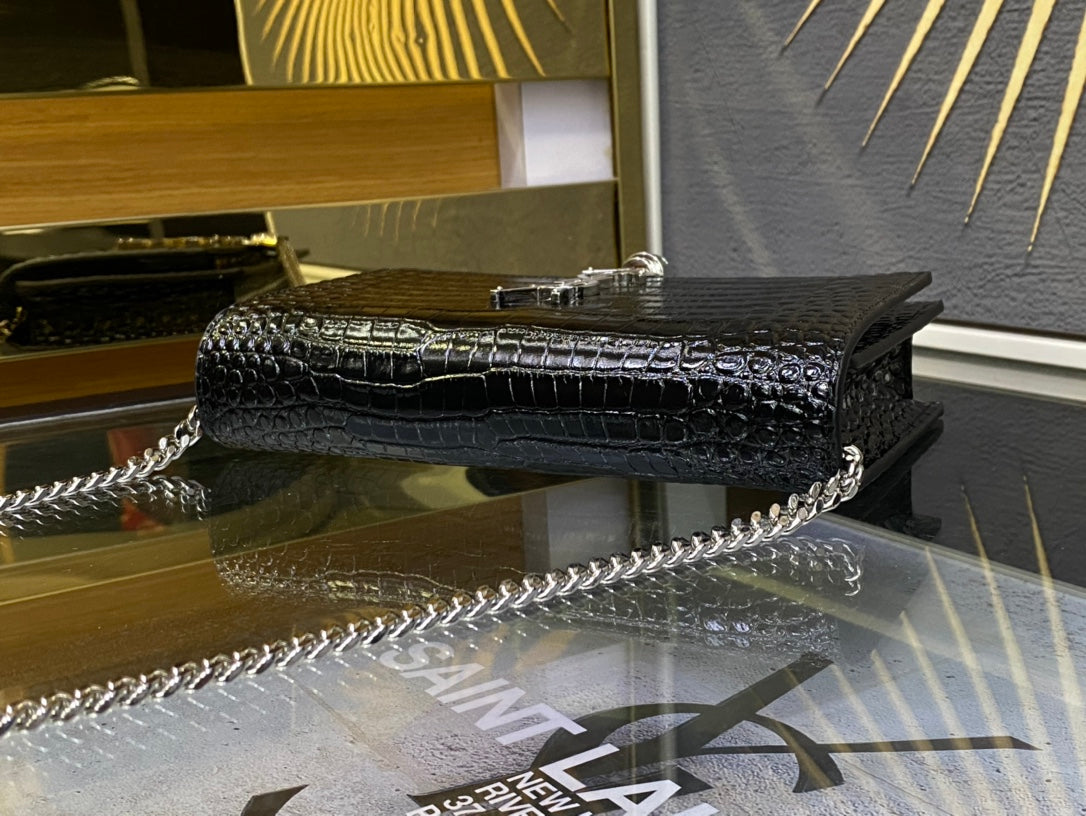 Saint Laurent Kate Small Tassel Bag in Crocodile-Embossed Leather - Black
