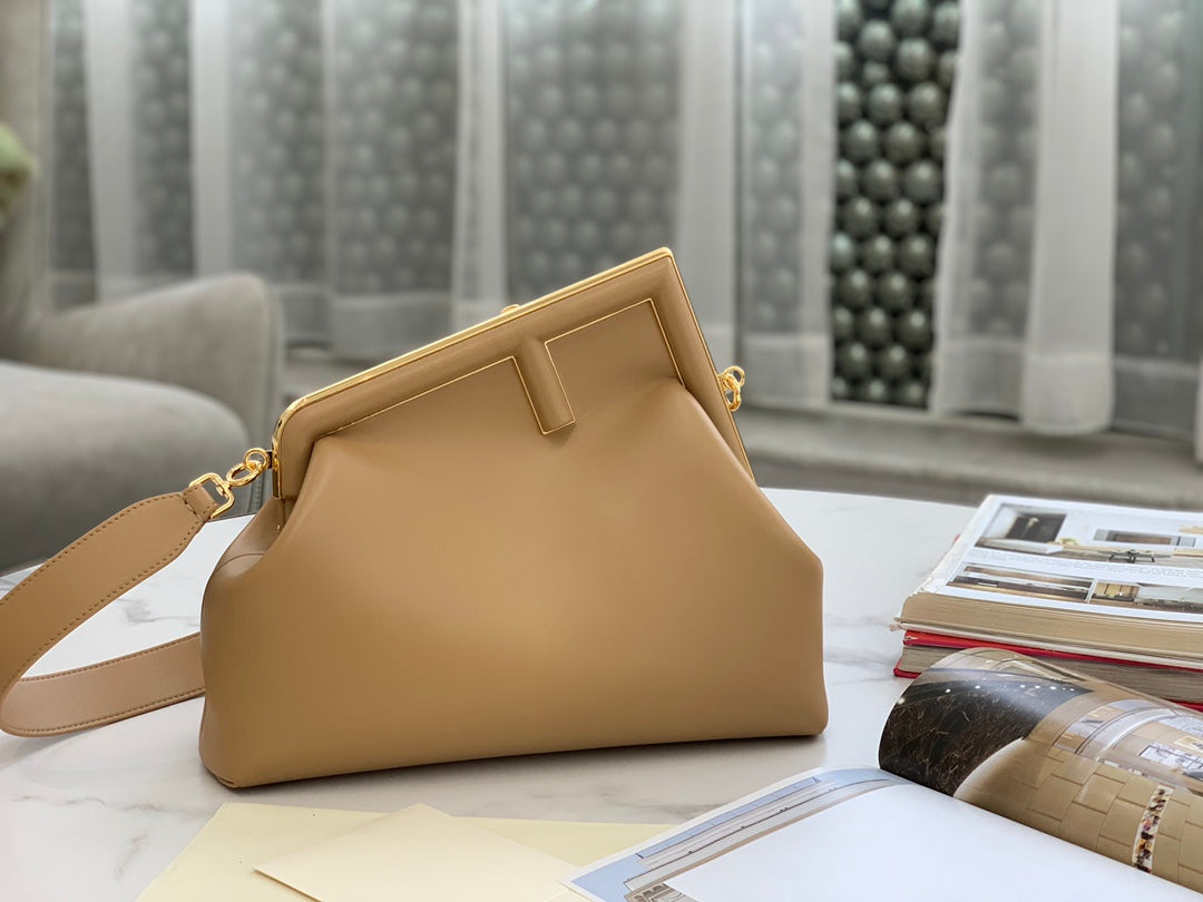 Tan Leather Asymmetric Frame Clutch Bag - Modern Women's Shoulder Bag