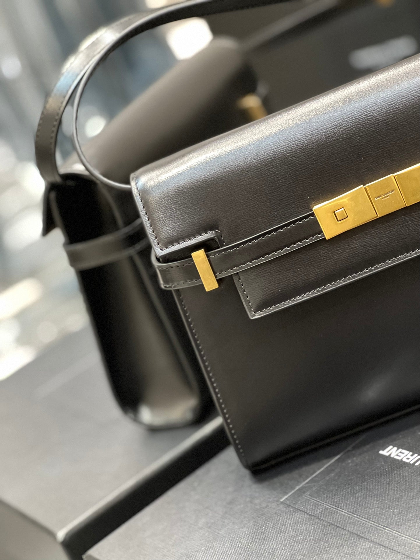 Saint Laurent Manhattan Small Shoulder Bag in Black Box Leather