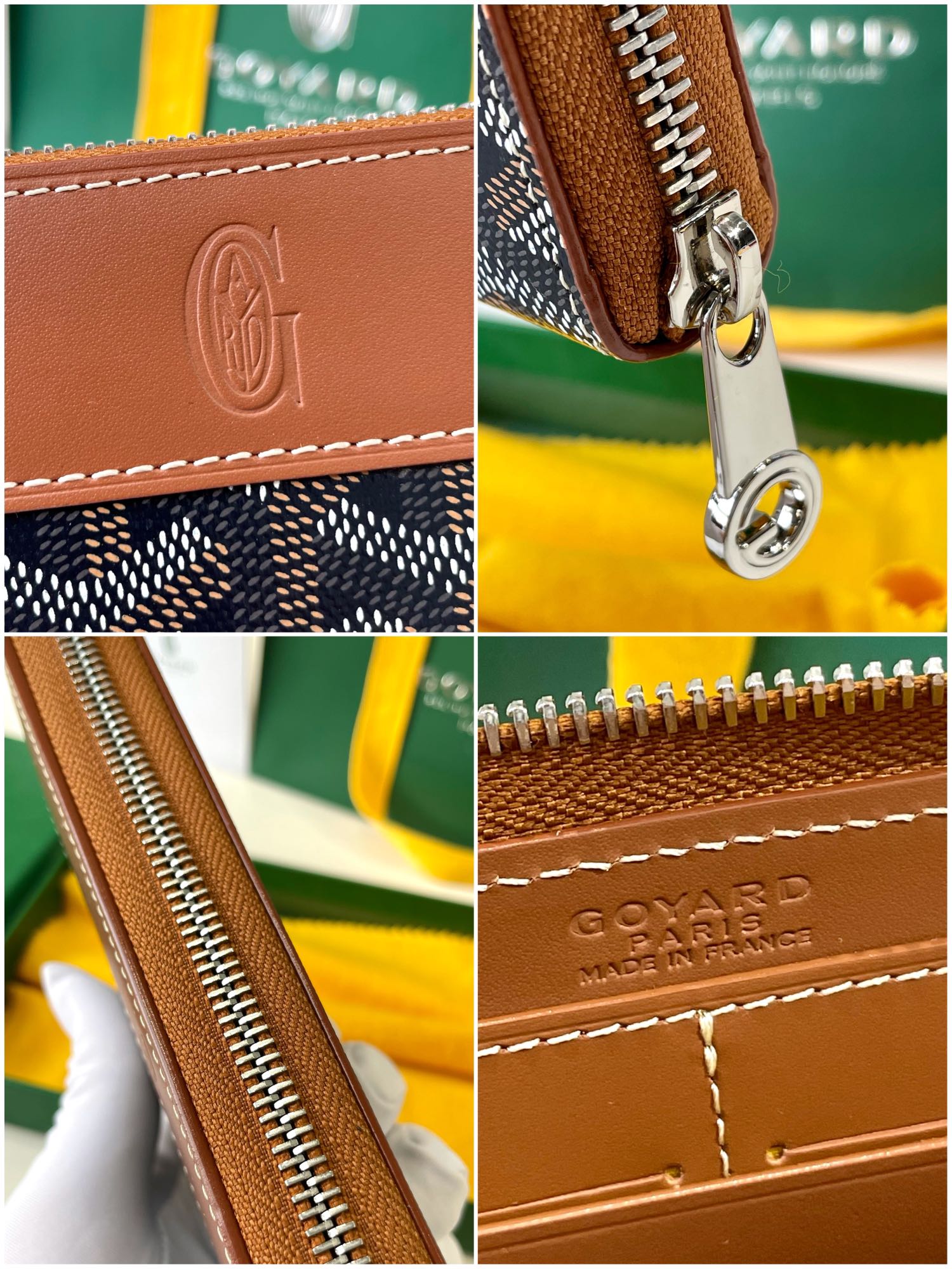 Gogy Classic Chevron Print Canvas Long Wallet with Leather Trim