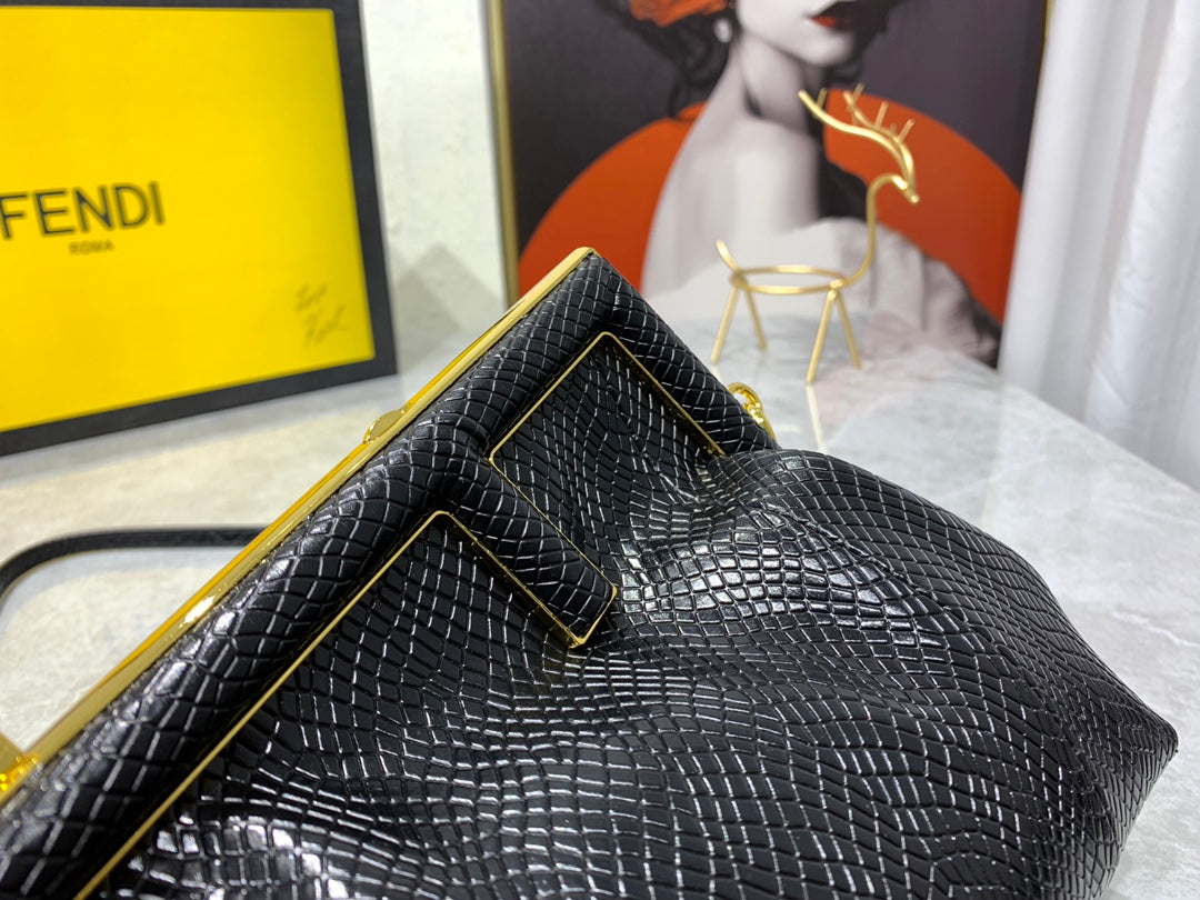Fendi First Small Black Nappa Leather Bag - Iconic Asymmetric Clutch