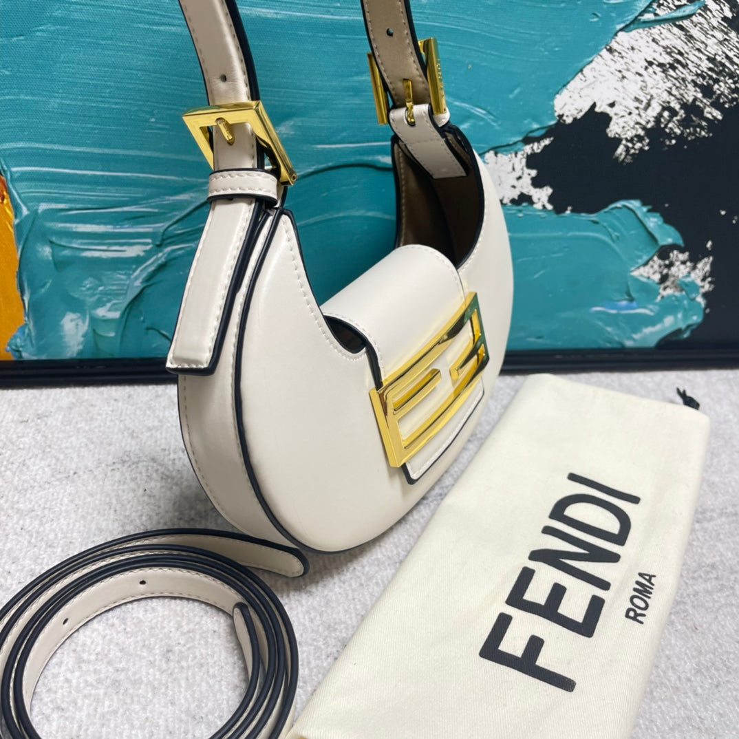 Women's Mini Crescent Leather Shoulder Bag with Iconic Metal Logo - Luxury Style